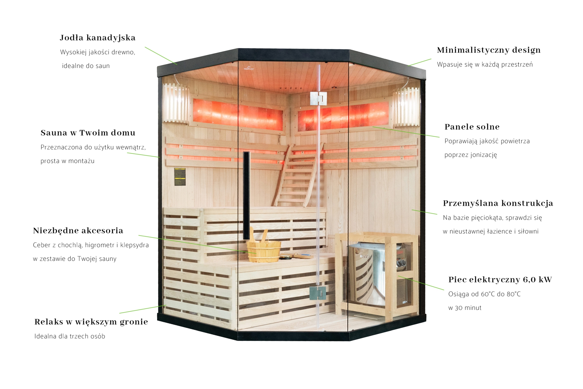 Sauna fińska narożna Nordum Solea 3-osobowa czarna - z panelami solnymi - drewniana Sauna fińska narożna Nordum Solea 3-osobowa czarna