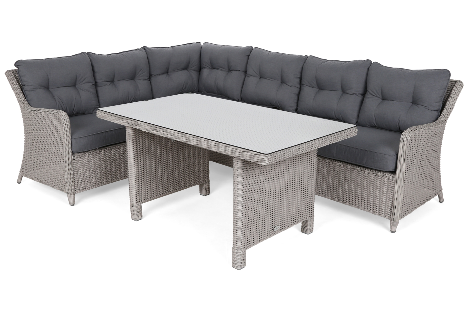 Narożny zestaw mebli ogrodowych lewy California White / Grey - biały - dla 8 osób Narożny zestaw mebli ogrodowych lewy California White / Grey