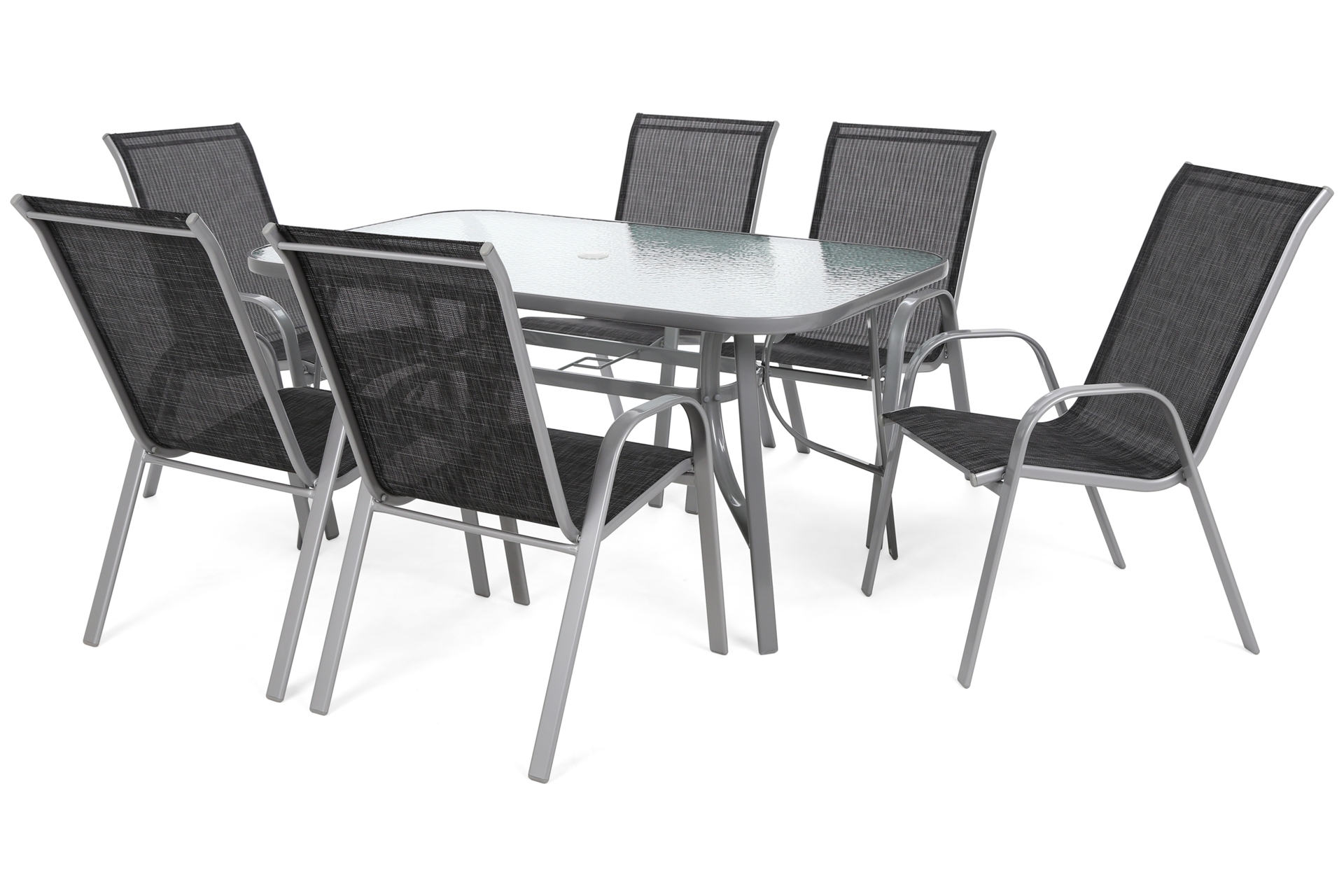 Meble ogrodowe metalowe Sevilla 145 cm Silver / Black Melange 6+1