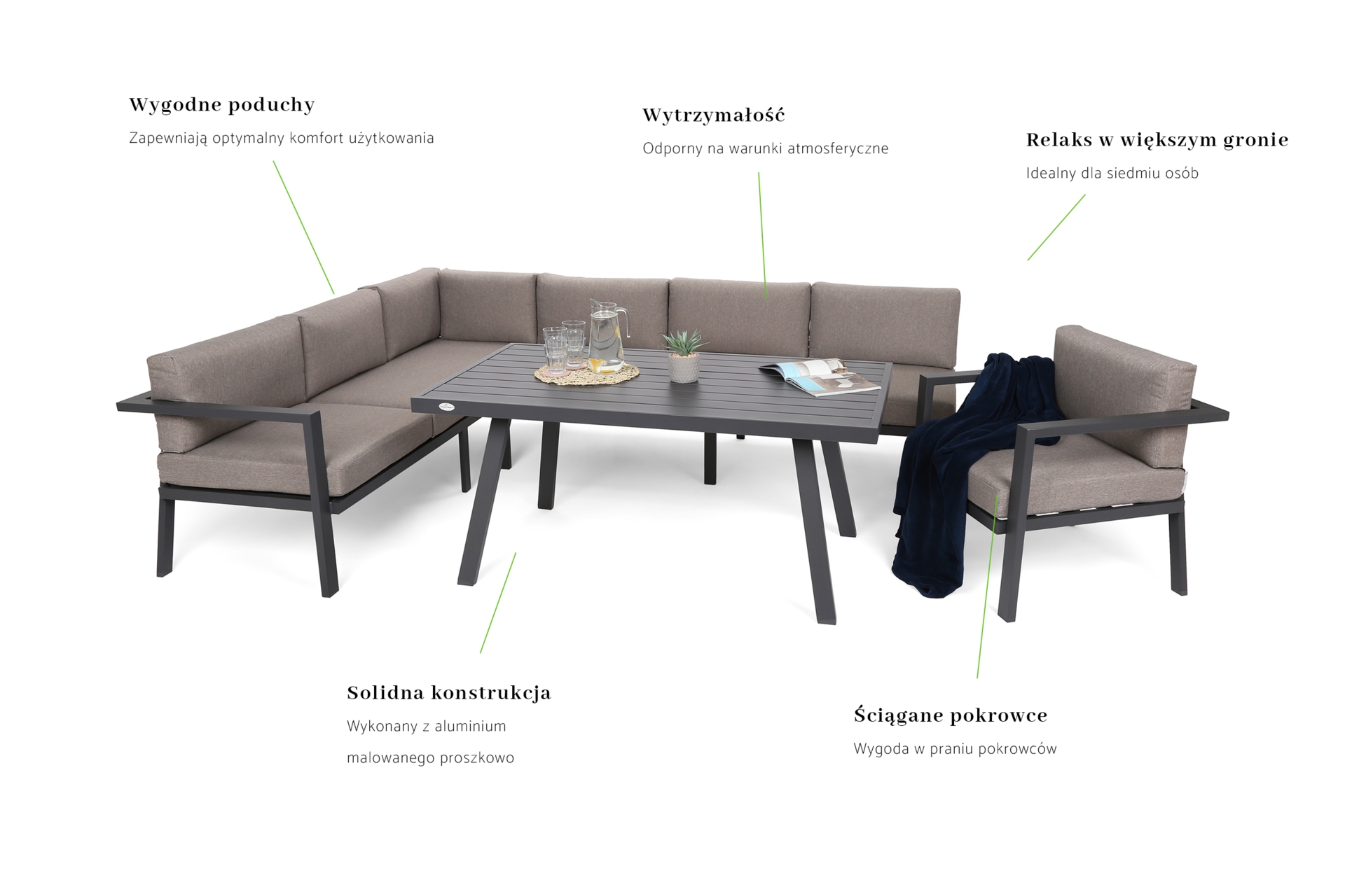 Narożne meble ogrodowe aluminiowe Miami Grey / Taupe