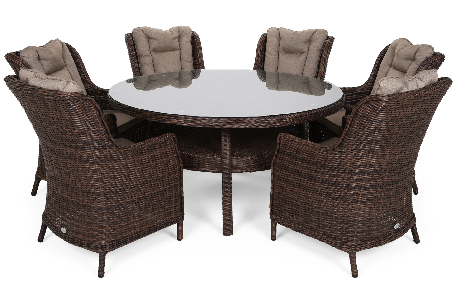 Meble ogrodowe technorattanowe Bristol Round Elegant 150 cm Brown Mat / Brown Melange 6+1