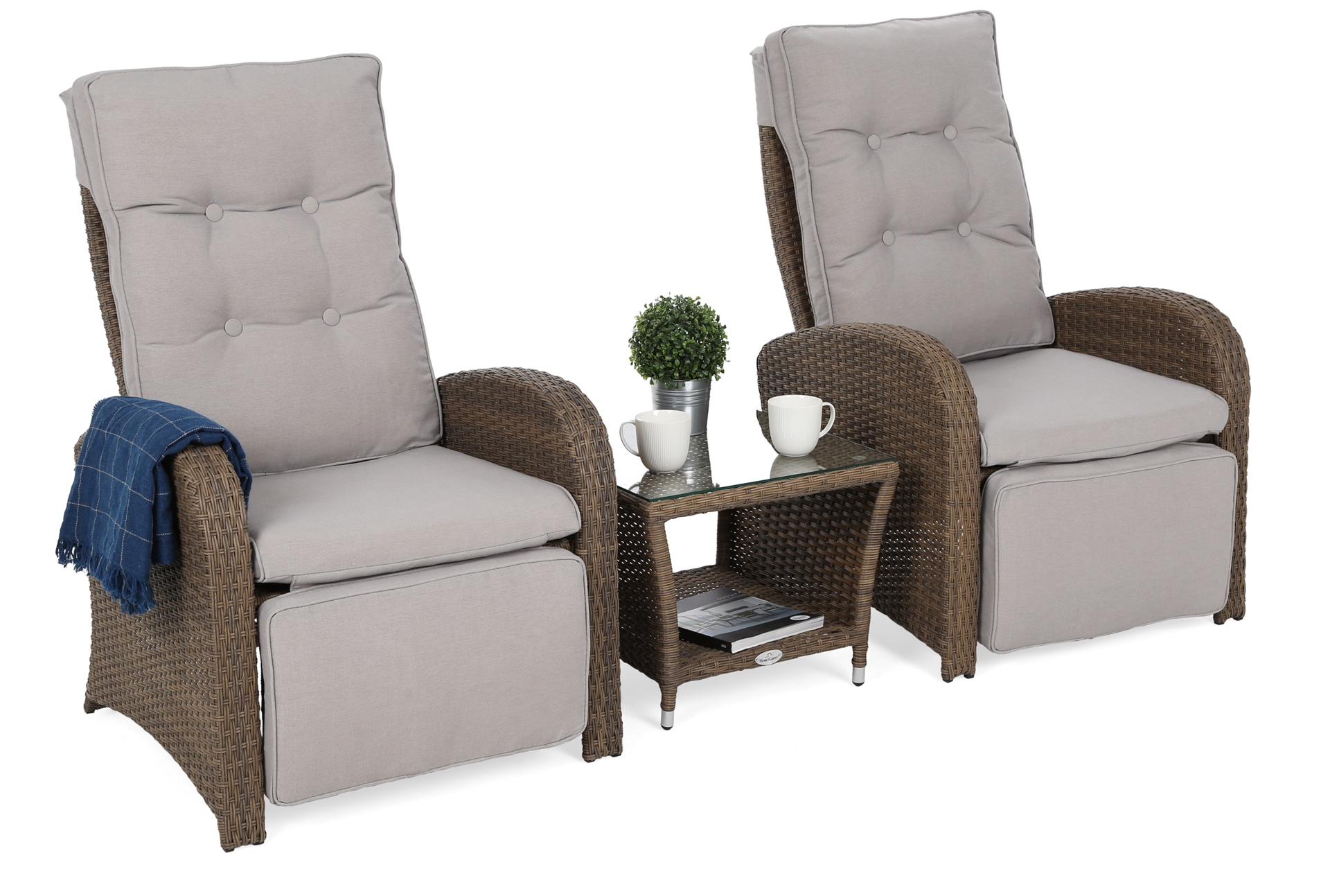 Meble ogrodowe technorattanowe Saloniki Brown / Beige - dla 2 osób - z regulacją oparcia i podnóżka Meble ogrodowe technorattanowe Saloniki Brown / Beige
