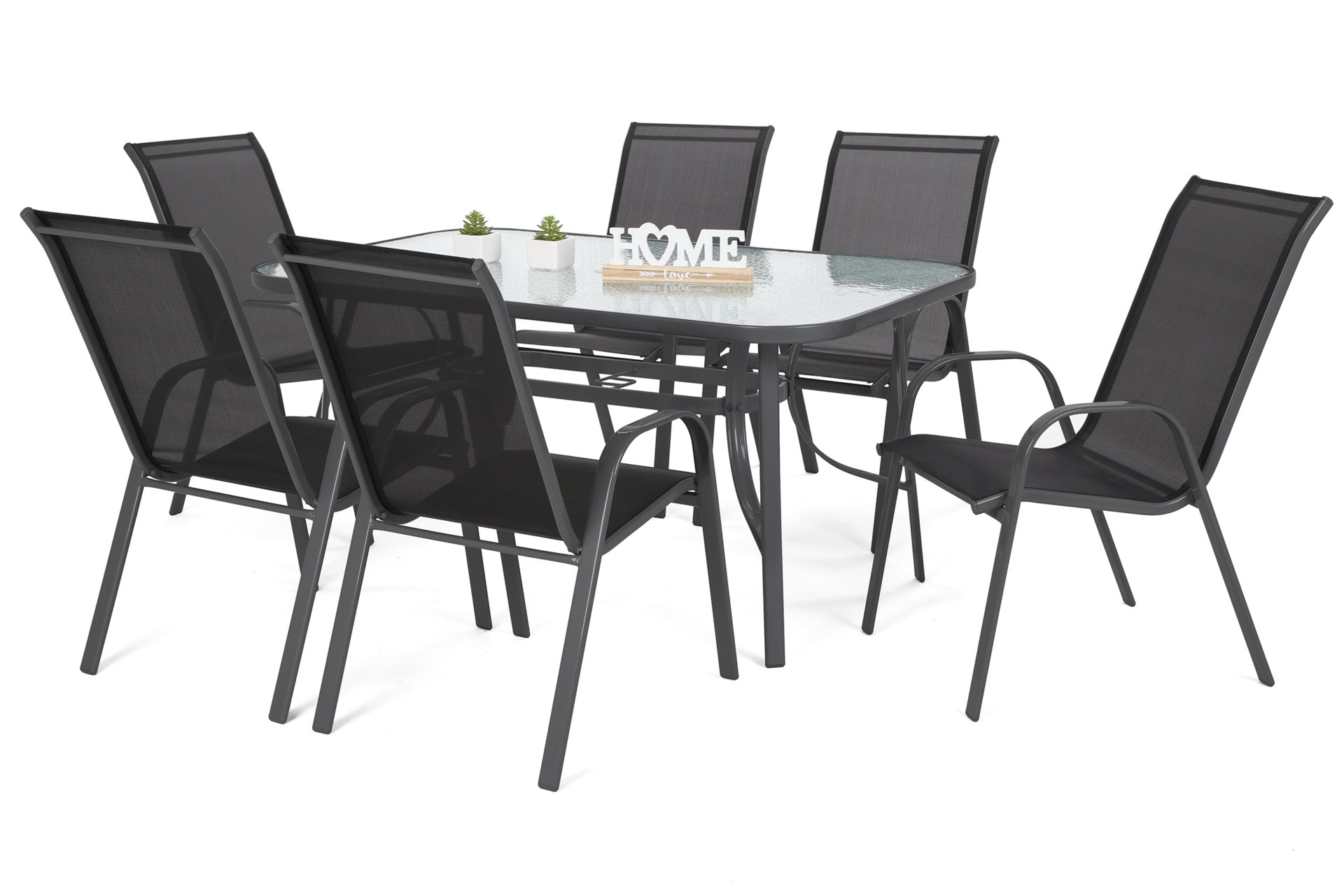 Meble ogrodowe metalowe Sevilla 145 cm Grey / Black 6+1