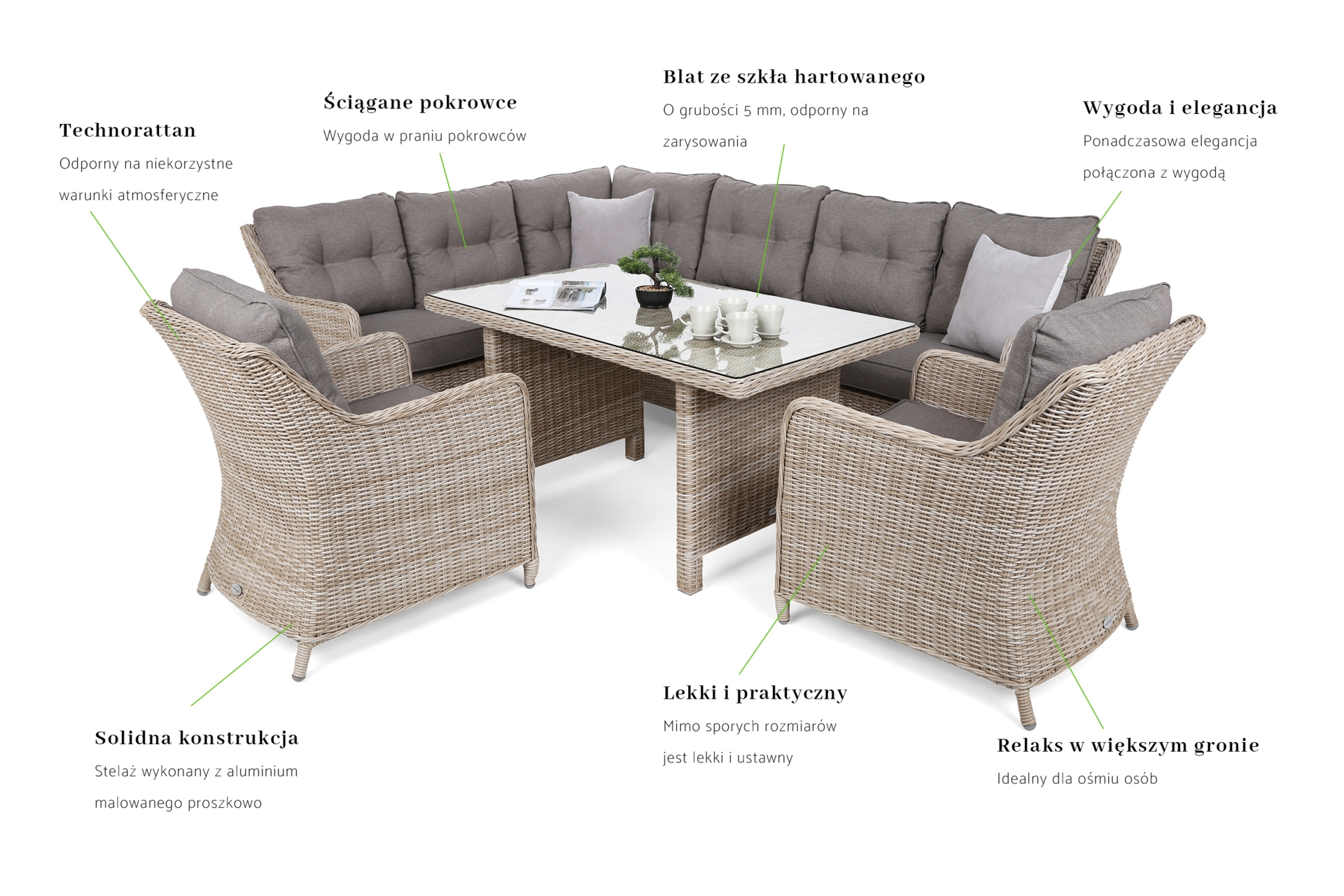 Narożny zestaw mebli ogrodowych lewy California Beige / Beige Melange