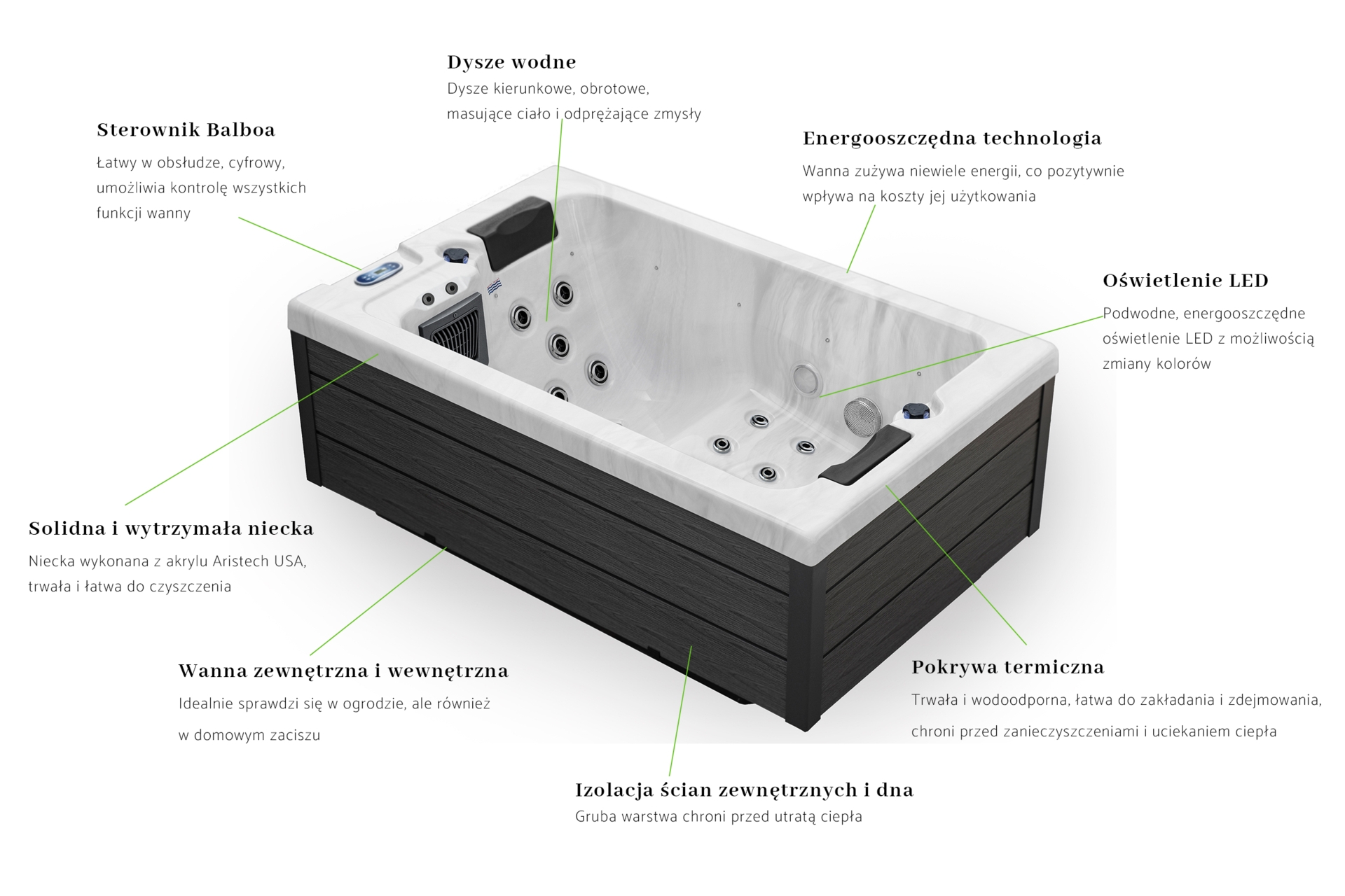 Wanna ogrodowa z hydromasażem Aquess Ellora 1201 2-osobowa