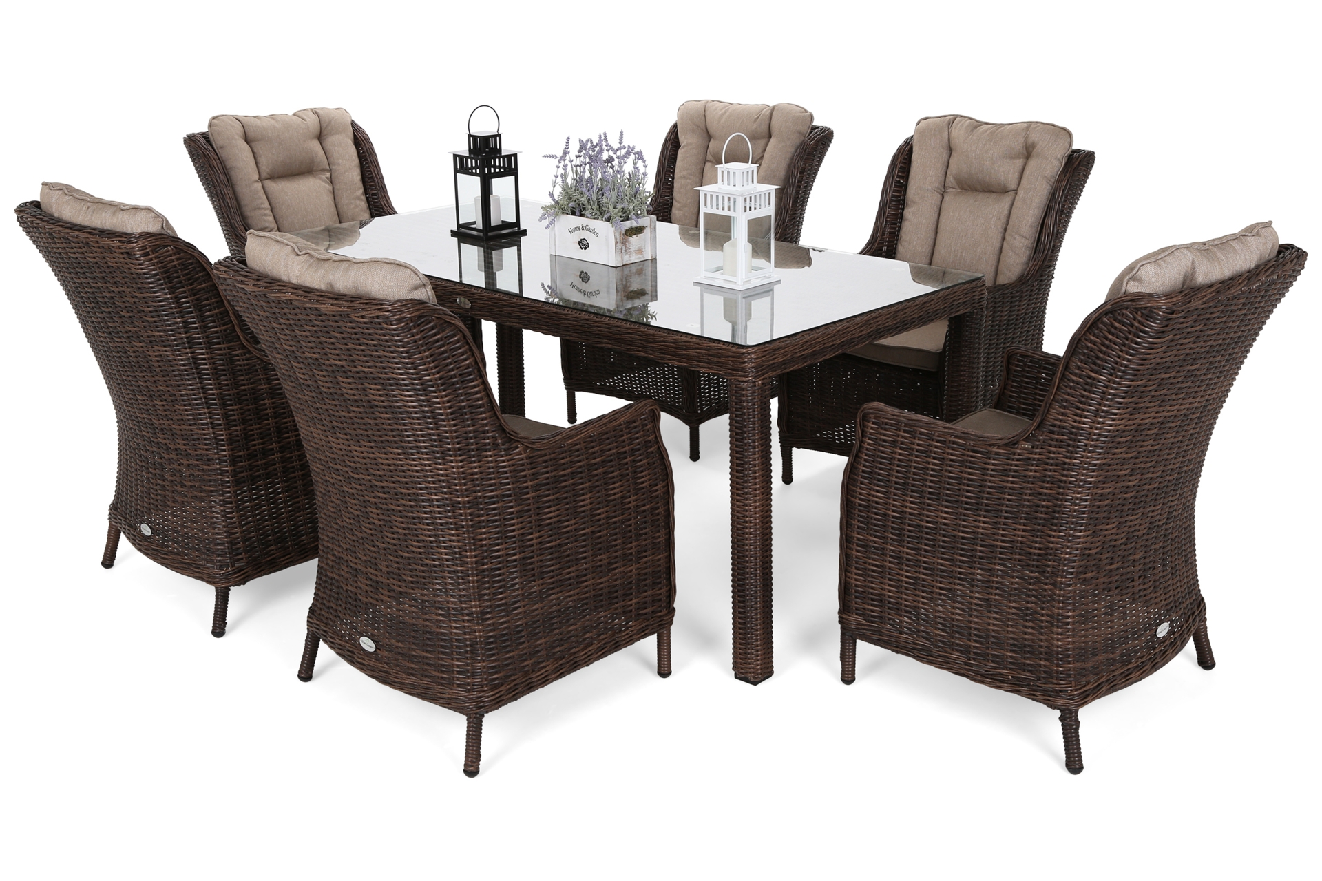 Meble jadalniane ogrodowe Bristol - dla 6 osób - kolor brązowy Meble ogrodowe technorattanowe Bristol 180 cm Brown Mat / Brown Melange 6+1