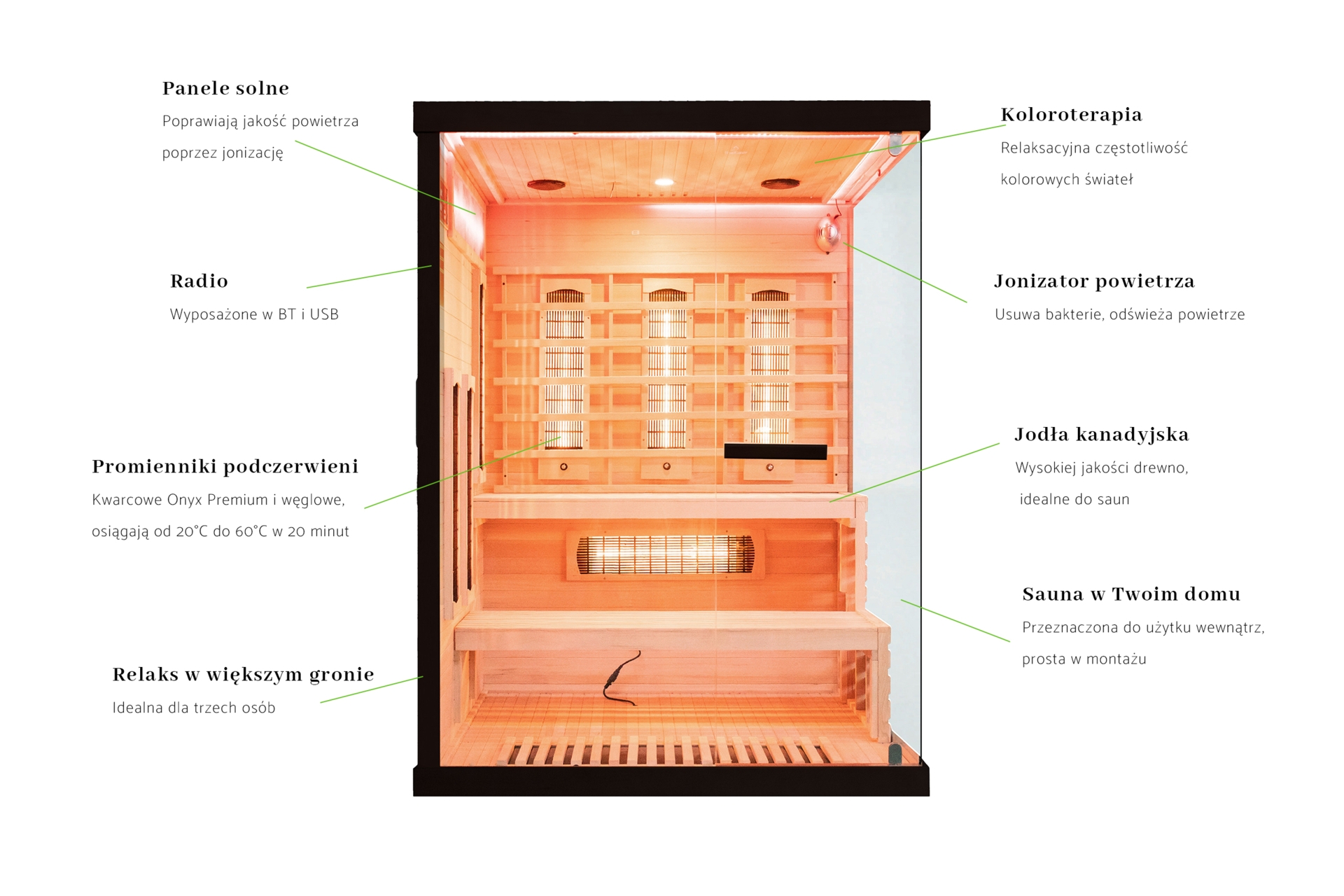 Sauna infrared narożna Nordum Pure 3-osobowa czarna - z panelami solnymi Sauna infrared narożna Nordum Pure 3-osobowa czarna
