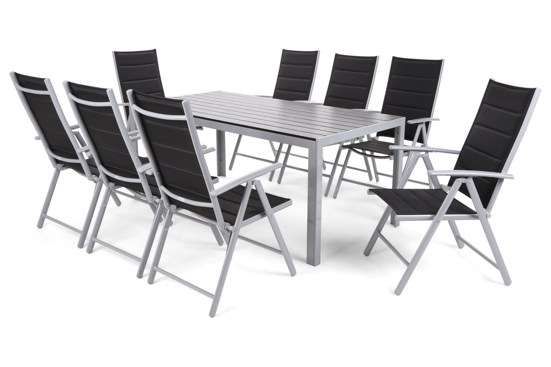 Meble ogrodowe aluminiowe Ibiza 185 cm Silver / Black 8+1 - składane - dla 8 osób Meble ogrodowe aluminiowe Ibiza 185 cm Silver / Black 8+1