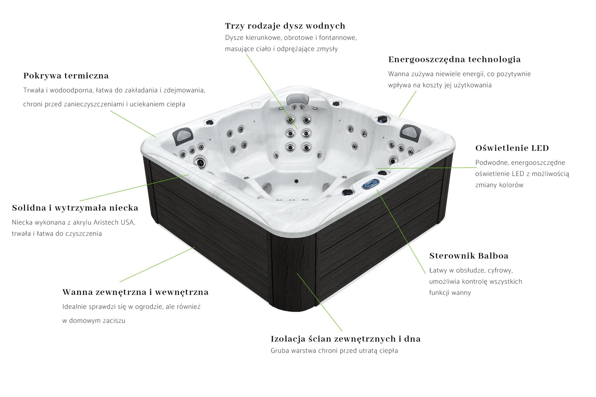 Wanna ogrodowa z hydromasażem Aquess Zenya 7202 5-osobowa