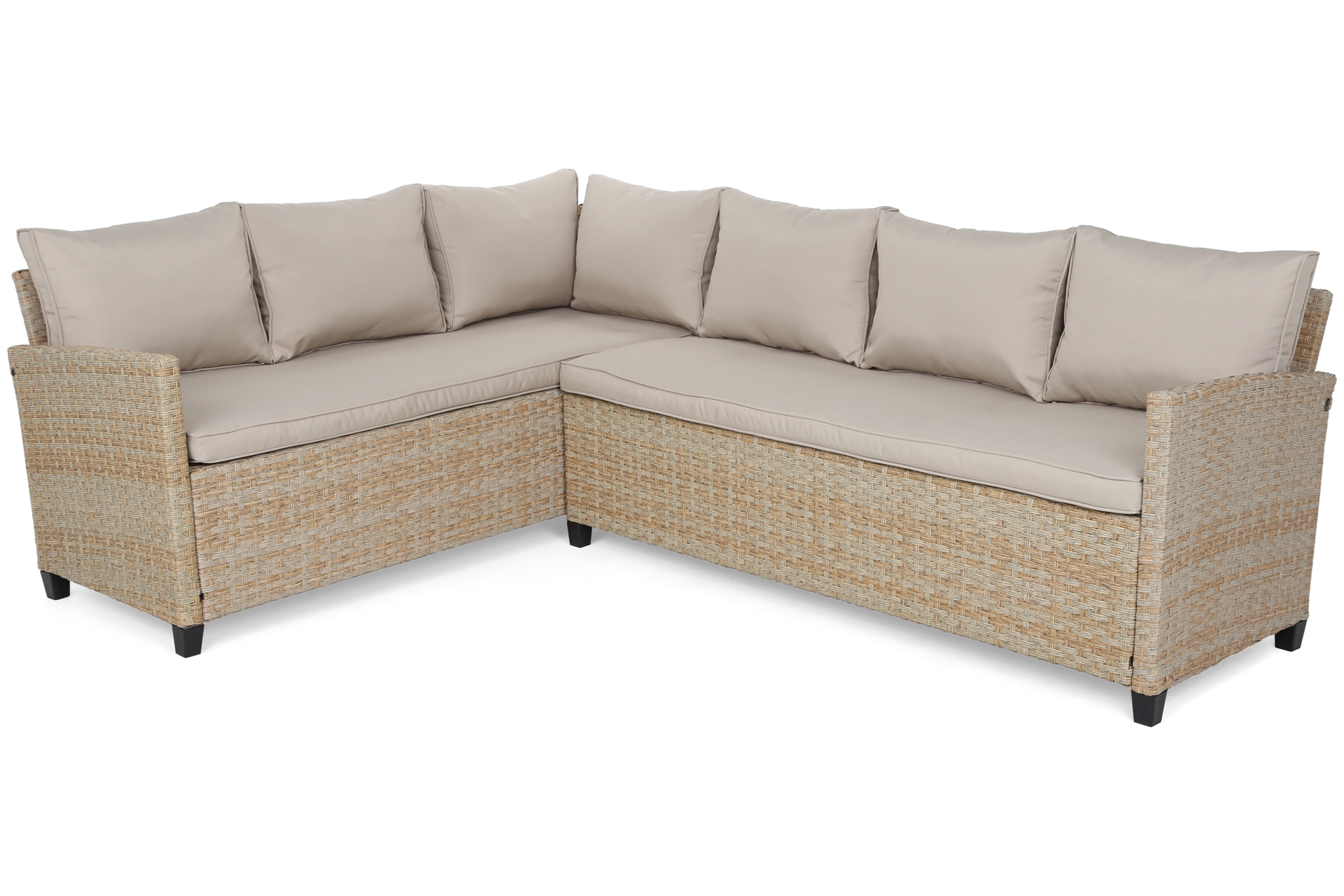 Narożne meble ogrodowe technorattanowe Lagos Beige / Ecru - dla 9 osób - beżowy Narożne meble ogrodowe technorattanowe Lagos Beige / Ecru