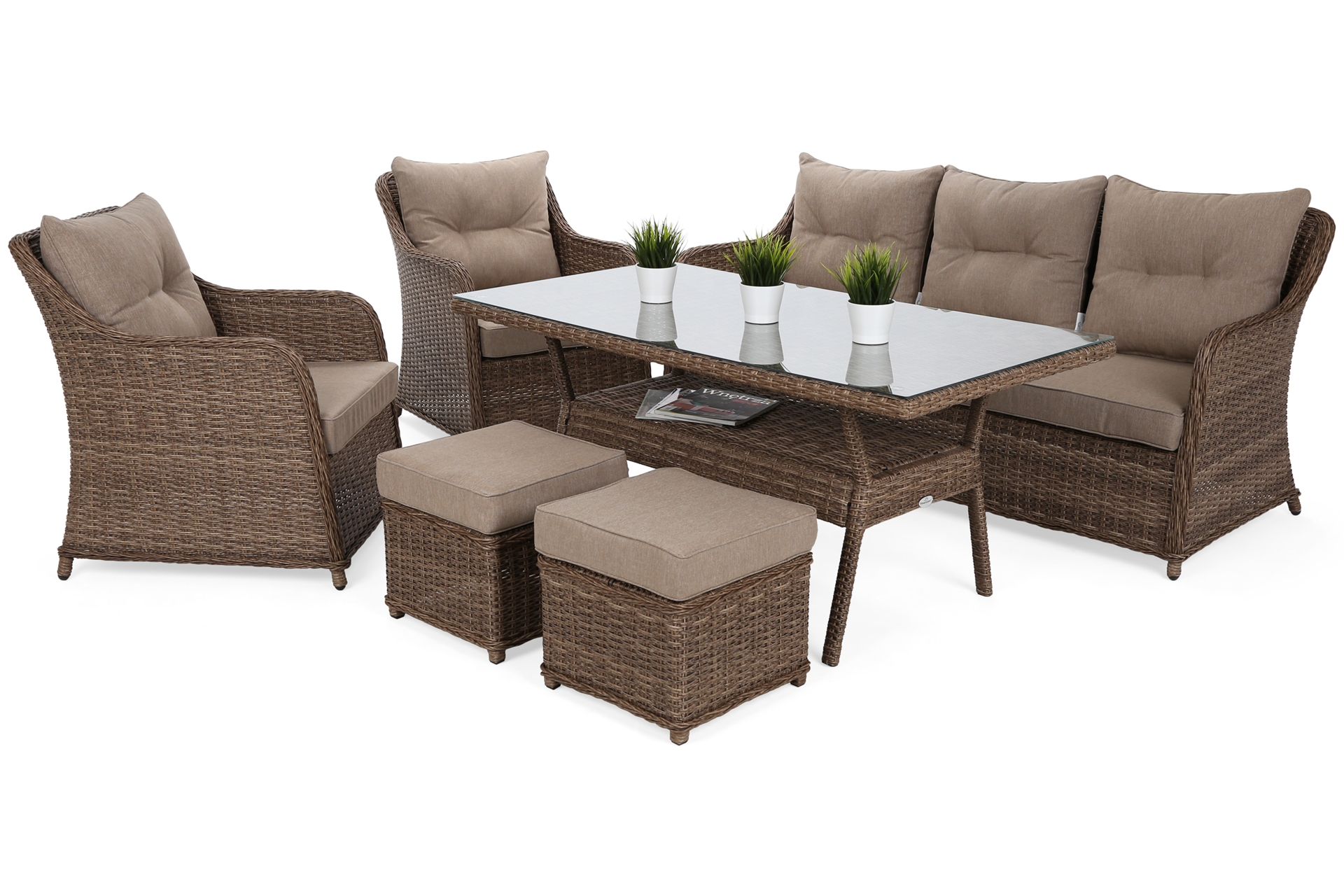 Meble ogrodowe technorattanowe Bergamo Elegant Ginger / Brown Melange - dla 7 osób Meble ogrodowe technorattanowe Bergamo Elegant Ginger / Brown Melange