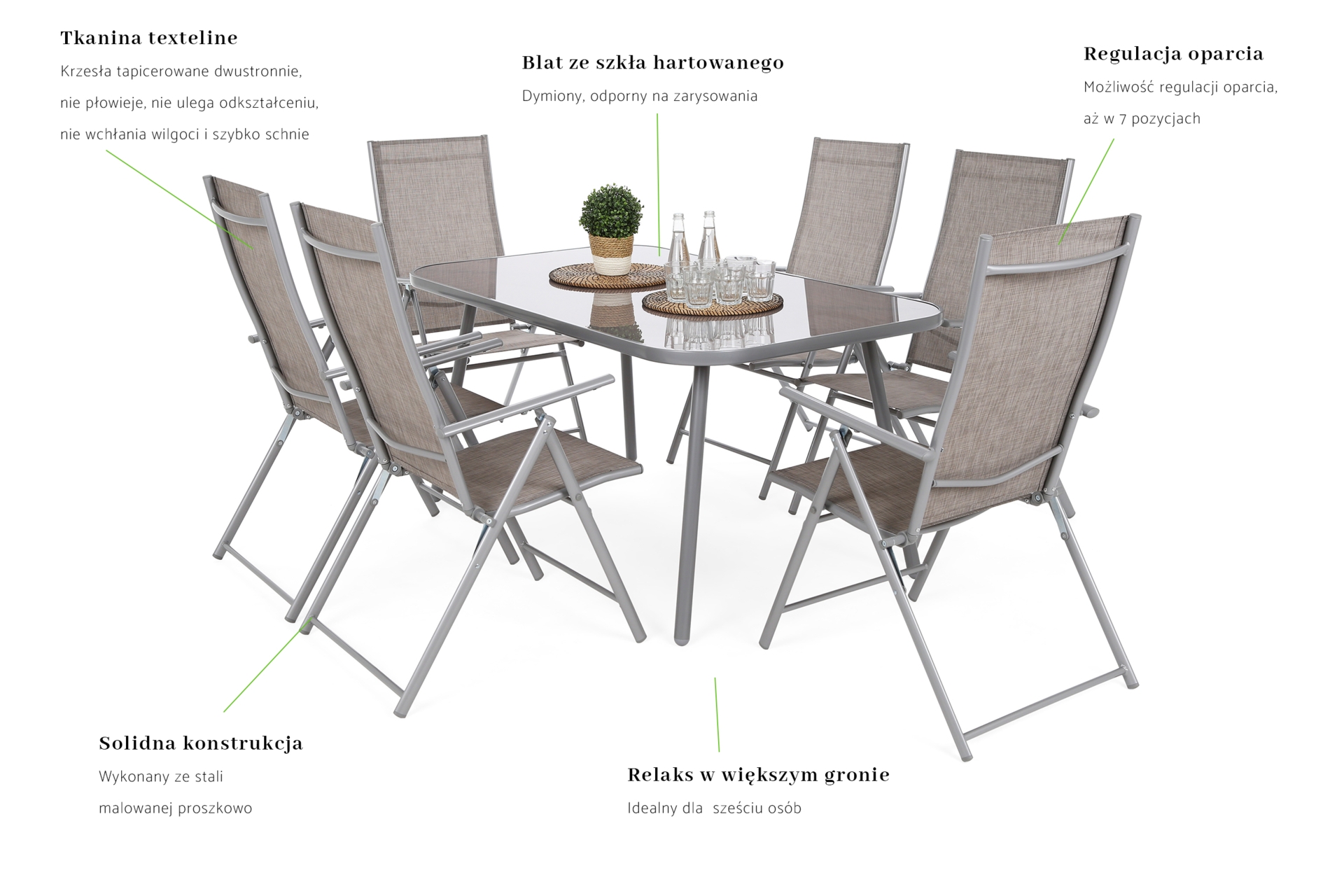 Meble ogrodowe metalowe Casablanca 150 cm Silver / Taupe Melange 6+1