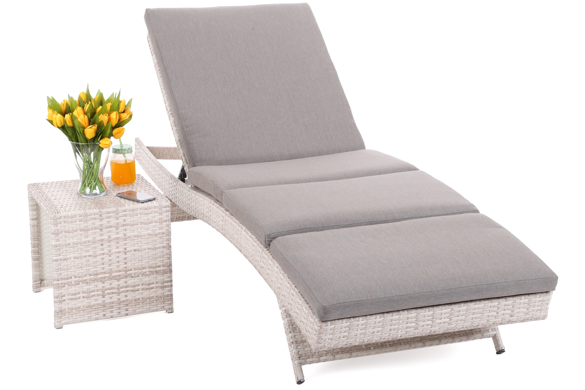 Leżak ogrodowy technorattanowy Bora Bora Beige / Beige Melange ze stolikiem 