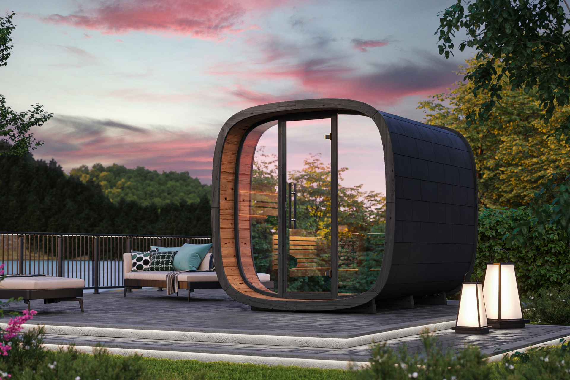 Sauna fińska zewnętrzna Leil® Saunas Round Cube Mini 2.0 4-osobowa