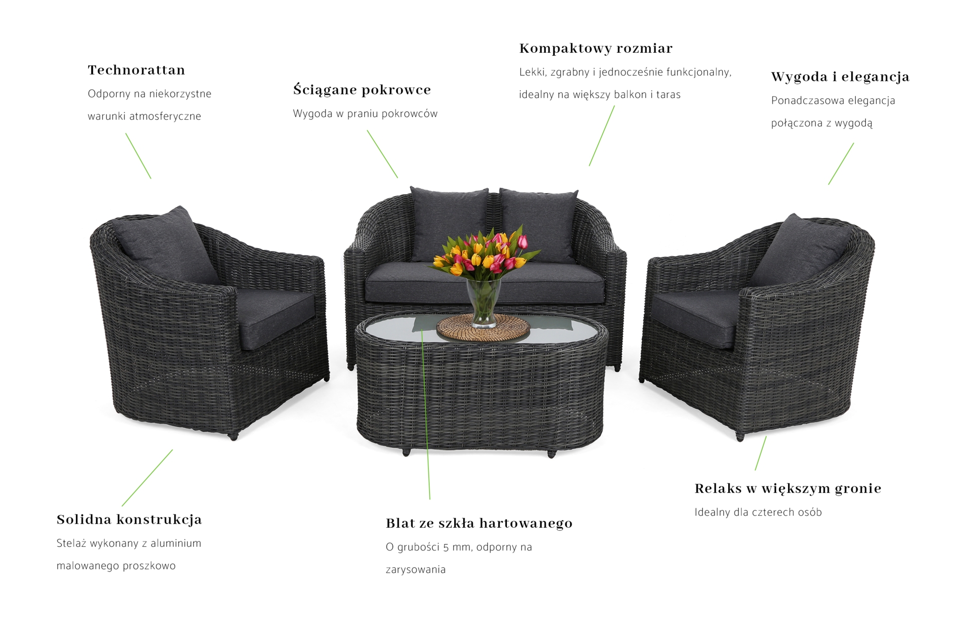 Meble ogrodowe technorattanowe Modena Grey / Grey Melange