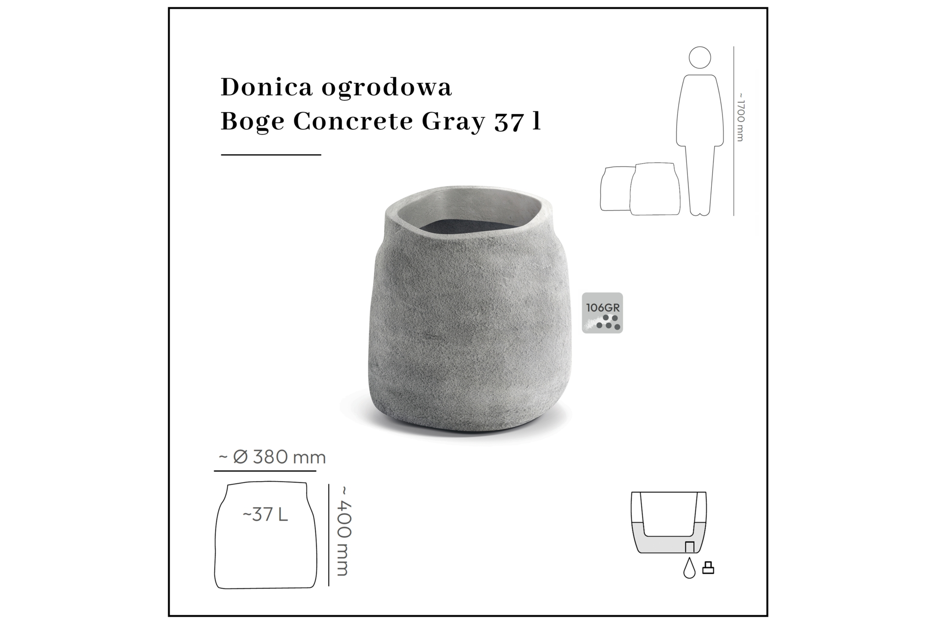 Donica ogrodowa Boge Concrete Gray 37 l