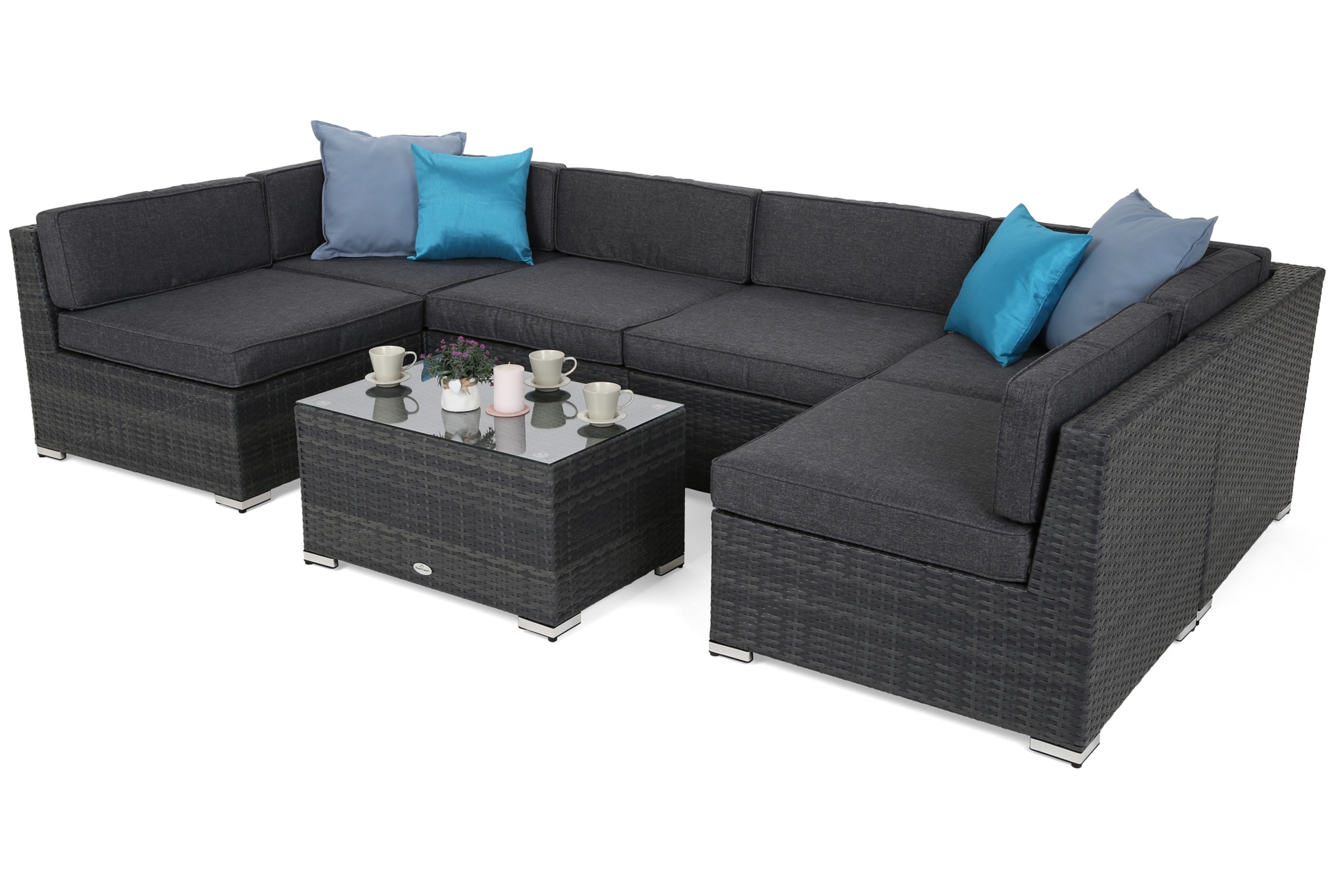 Narożnik modułowy z technorattanu Kansas Maxi Grey / Grey Melange - szary - dla 6 osób Narożnik modułowy z technorattanu Kansas Maxi Grey / Grey Melange