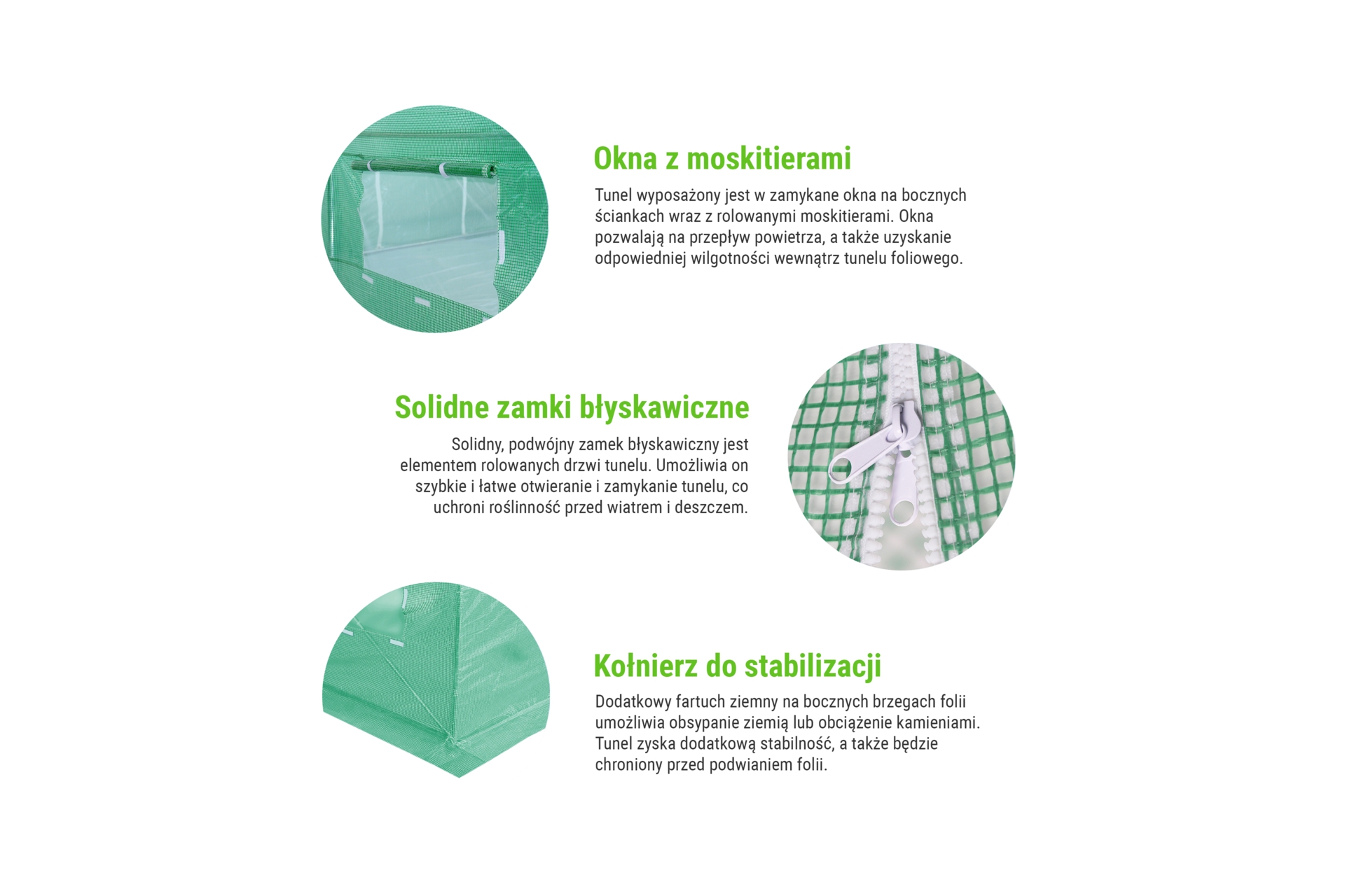 Tunel foliowy na działkę 3x4,5 m zielony Tunel foliowy 3x4,5 m wzmocniony zielony