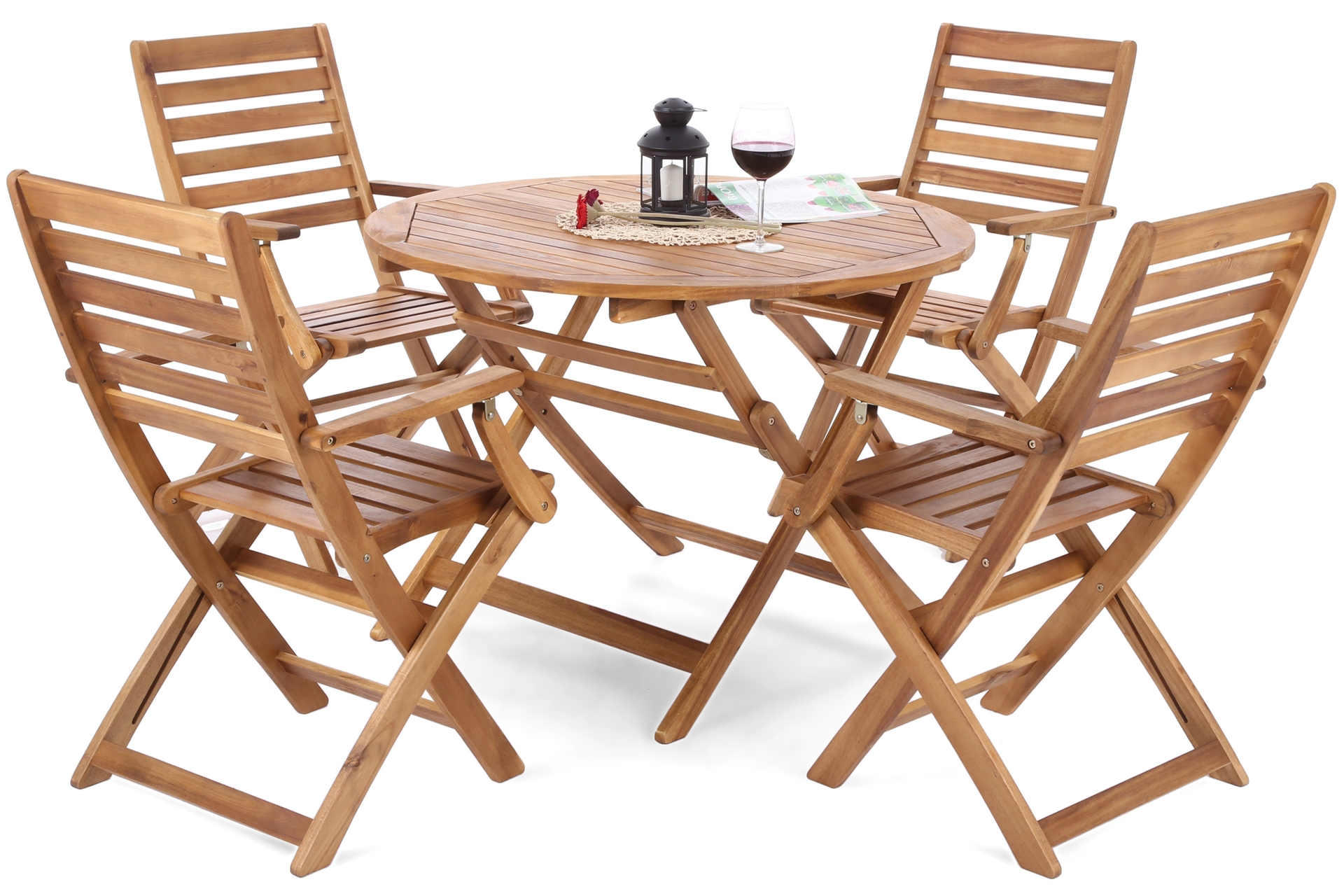 Meble ogrodowe drewniane Akacja Round Cross 4+1