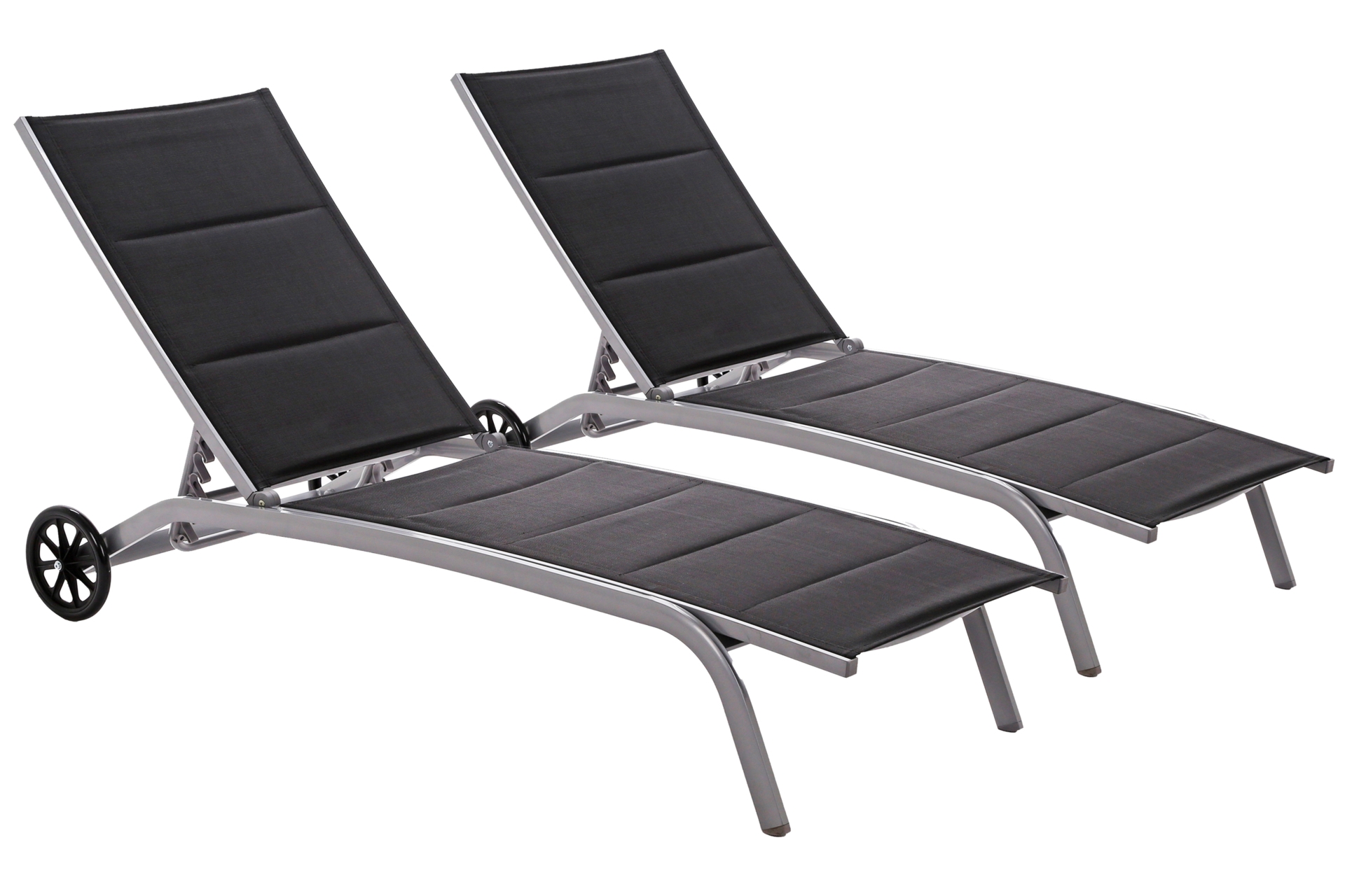 Zestaw leżaków ogrodowych aluminiowych Ibiza Silver / Black - szare - regulowane oparcie Zestaw leżaków ogrodowych aluminiowych Ibiza Silver / Black