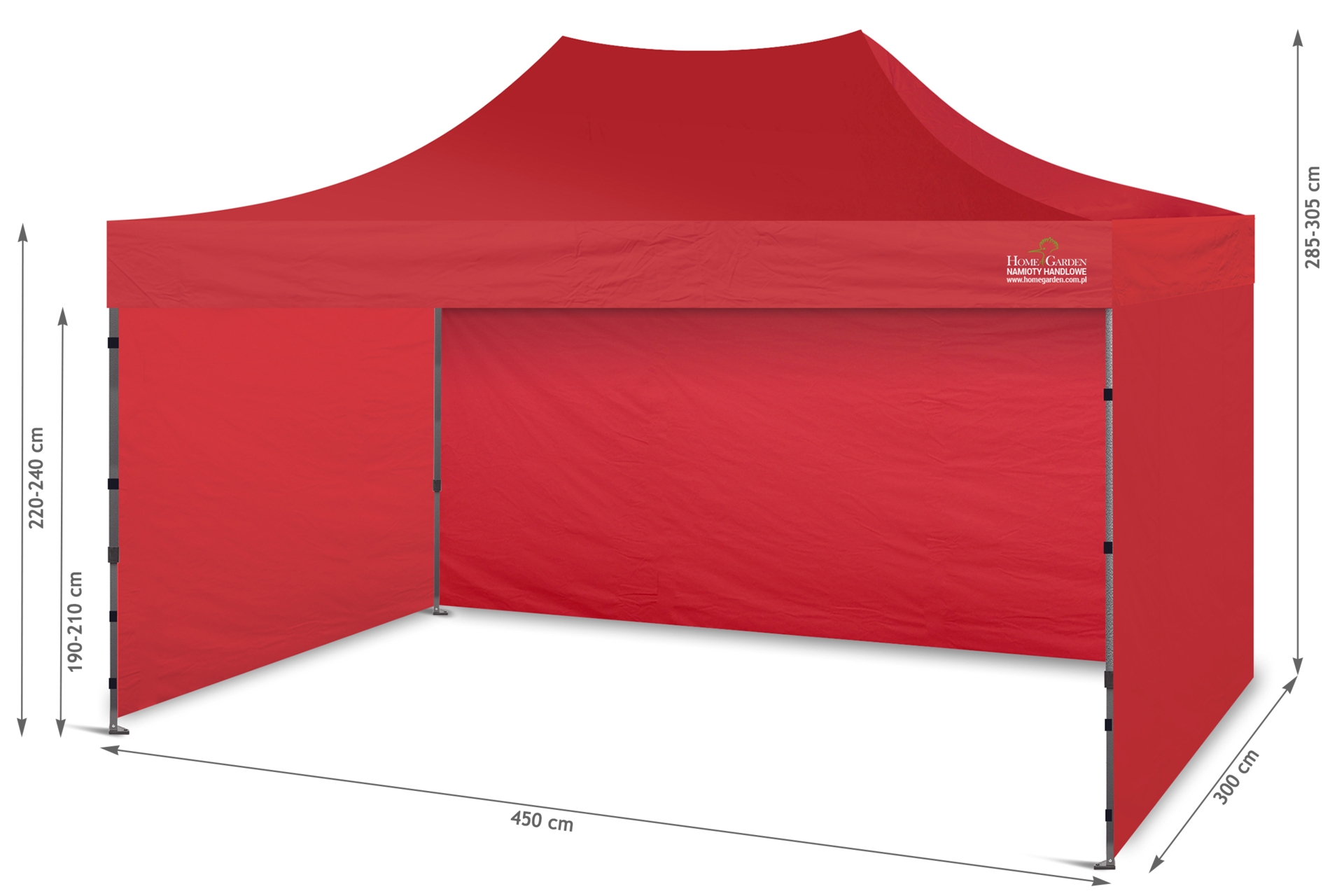 Namiot handlowy 450 x 300 cm czerwony