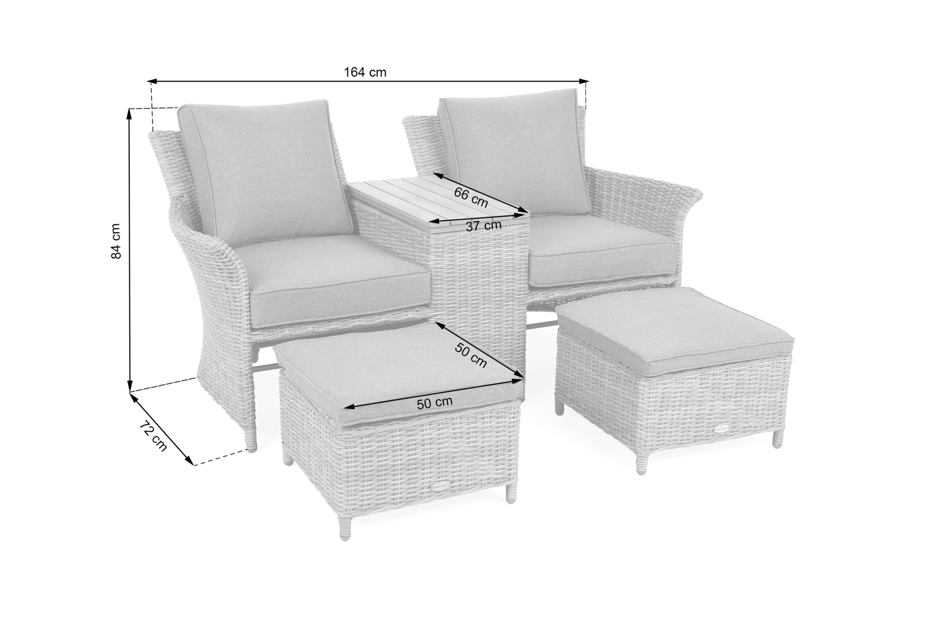 Sofa ogrodowa Milos Plus Grey / Grey Melange - dla 2 osób - z podnóżkami Sofa ogrodowa Milos Plus Grey / Grey Melange