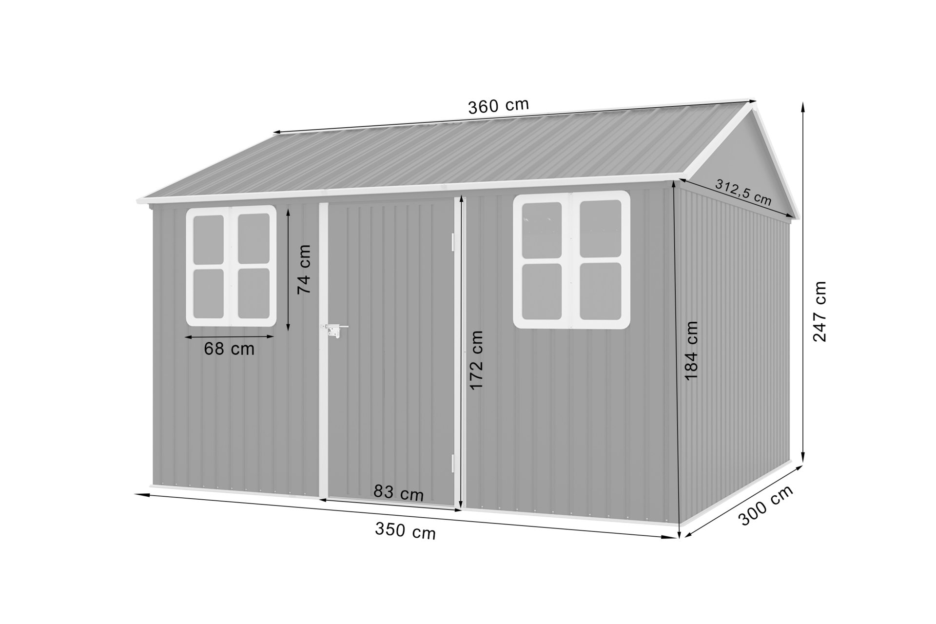 Domek narzędziowy metalowy Stavanger 360 x 313 cm Domek narzędziowy Stavanger 360 x 313 cm Grey