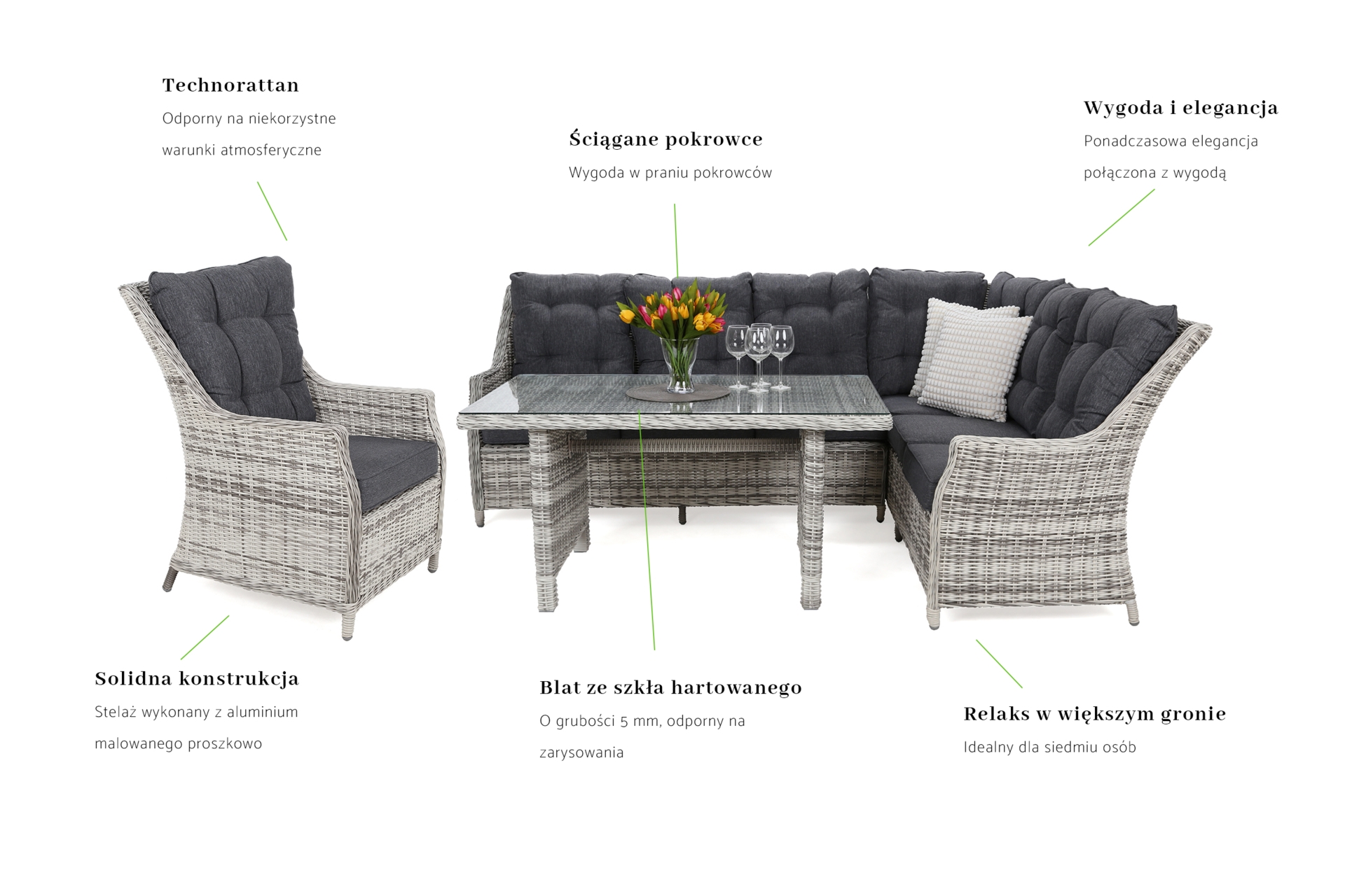 Narożny zestaw mebli ogrodowych prawy Alicante Light Grey / Grey Melange