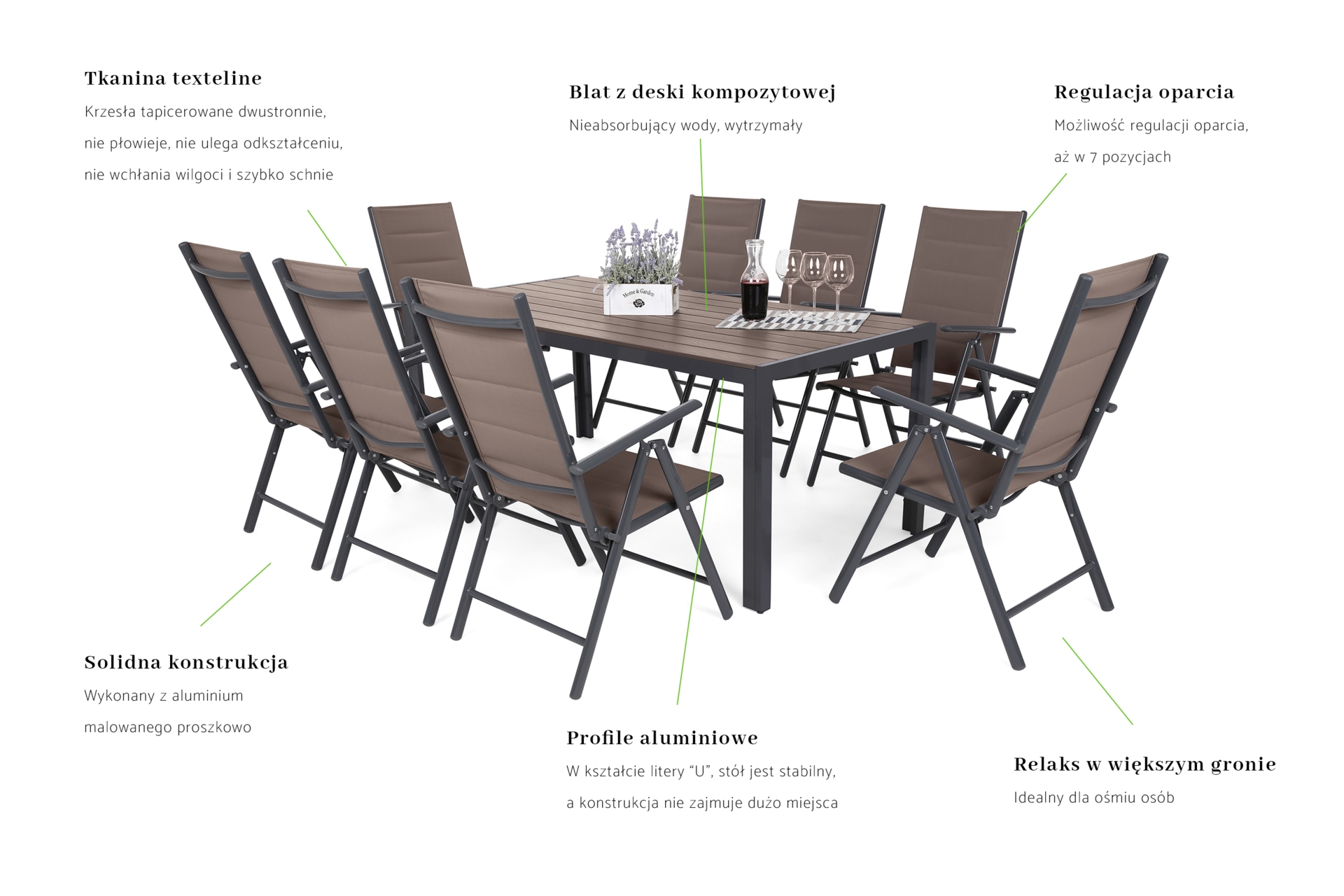 Meble ogrodowe aluminiowe Ibiza 185 cm Grey / Taupe 8+1