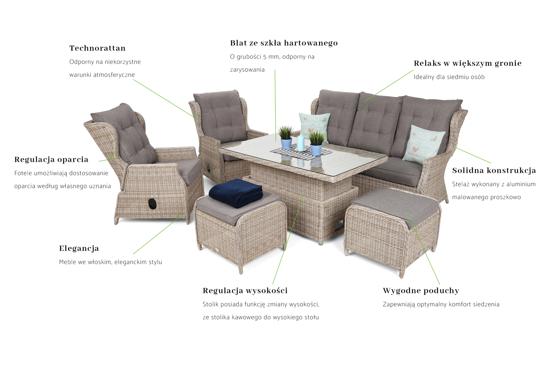 Meble ogrodowe technorattanowe Memfis Beige / Beige Melange