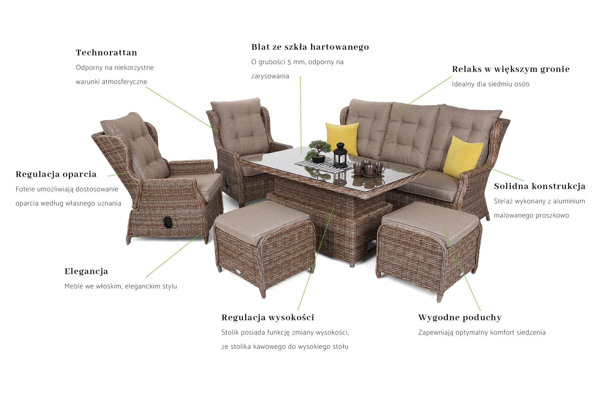 Meble ogrodowe technorattanowe Memfis Ginger / Brown Melange