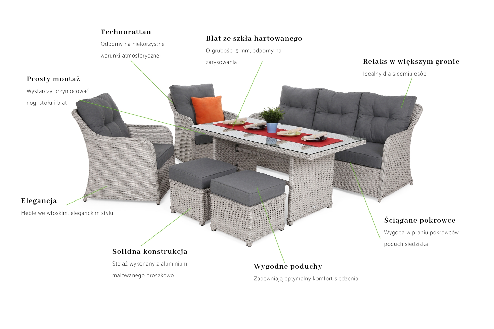 Meble ogrodowe technorattanowe Bergamo White / Grey