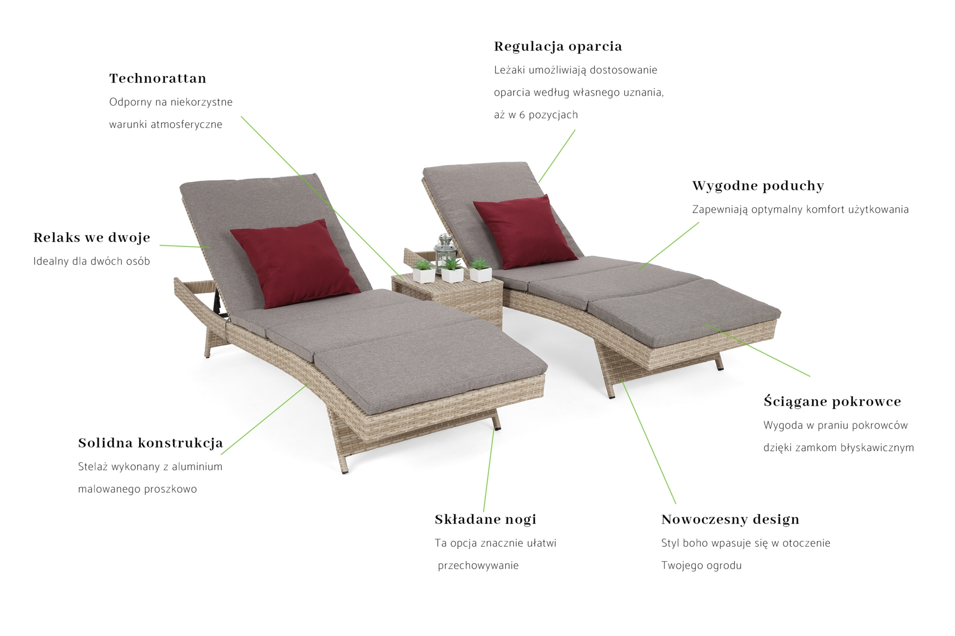 Zestaw leżaków ogrodowych z technorattanu Bora Bora Beige / Beige Melange ze stolikiem