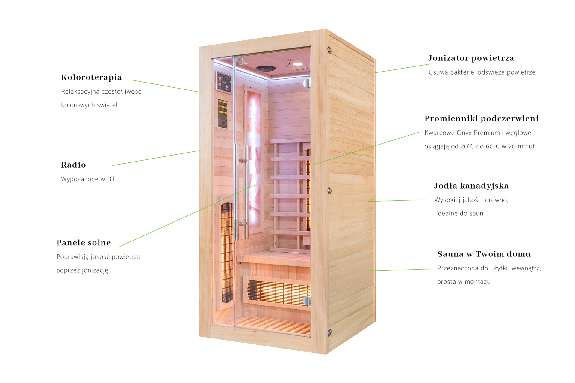 Sauna infrared Nordum Solea 1-osobowa naturalna - z jodły kanadyjskiej Sauna infrared Nordum Solea 1-osobowa naturalna
