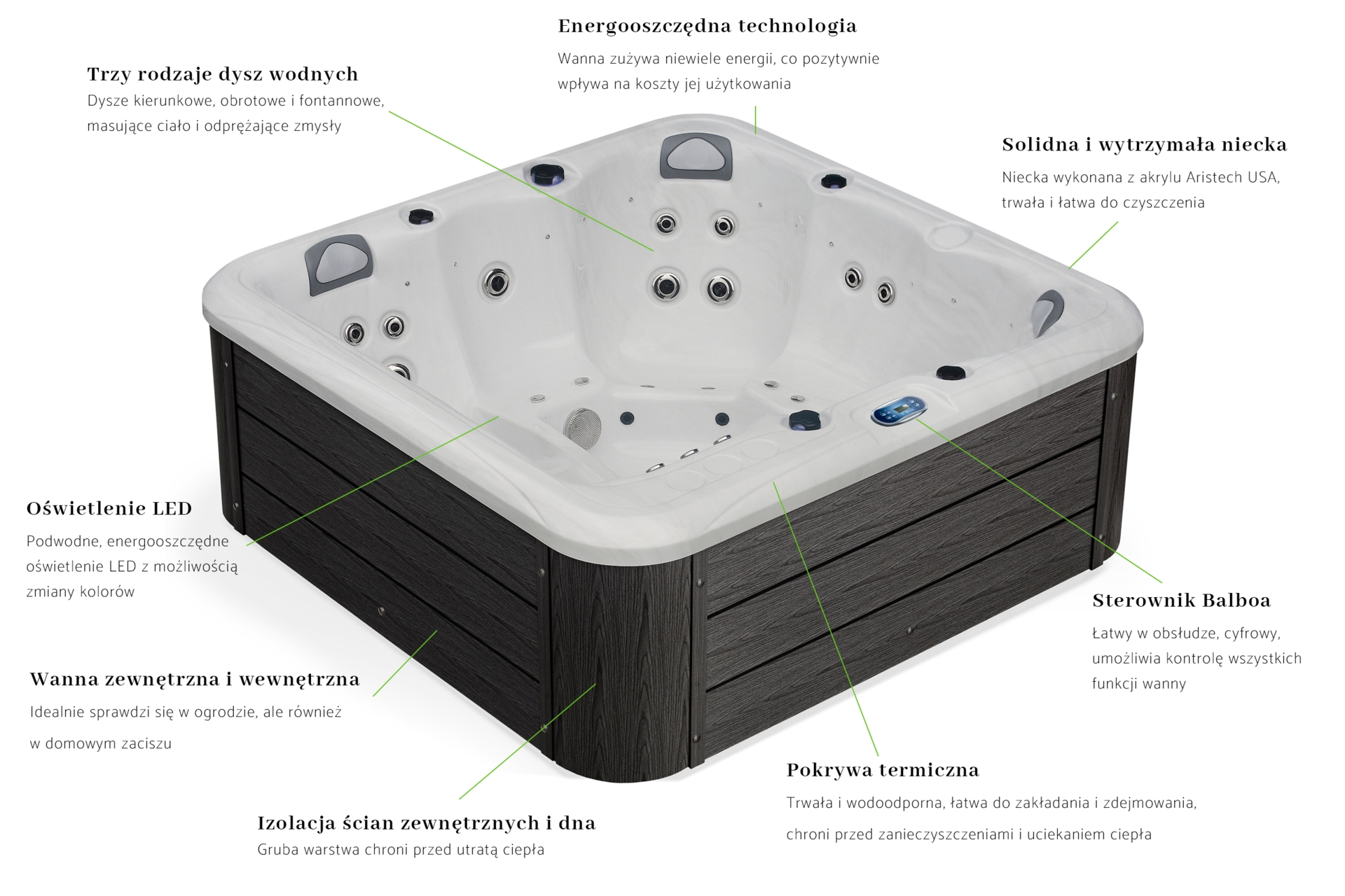 Wanna ogrodowa z hydromasażem Aquess Zenya 3101 6-osobowa
