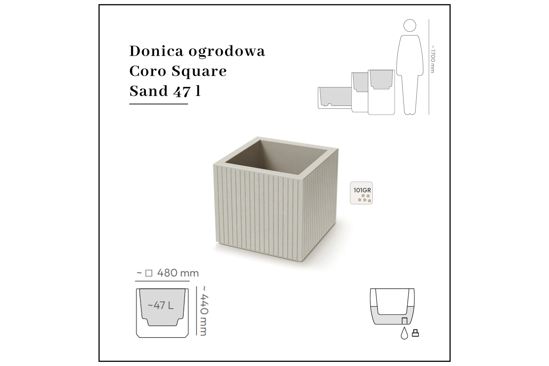 Donica ogrodowa Coro Square Sand 47 l