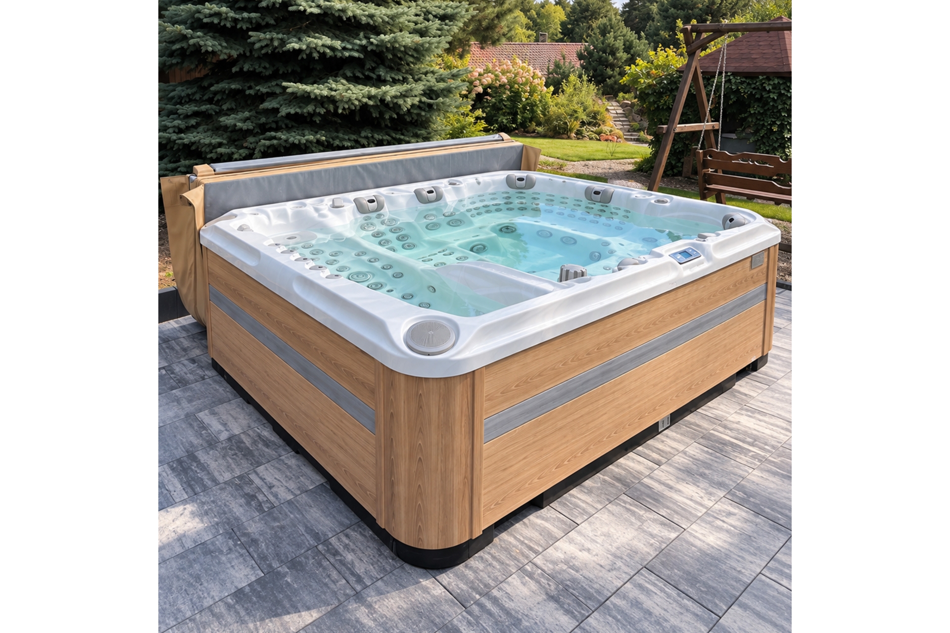 Wanna ogrodowa z hydromasażem Aquess Ecstatic 8203 7-osobowa Sterling White / OAK