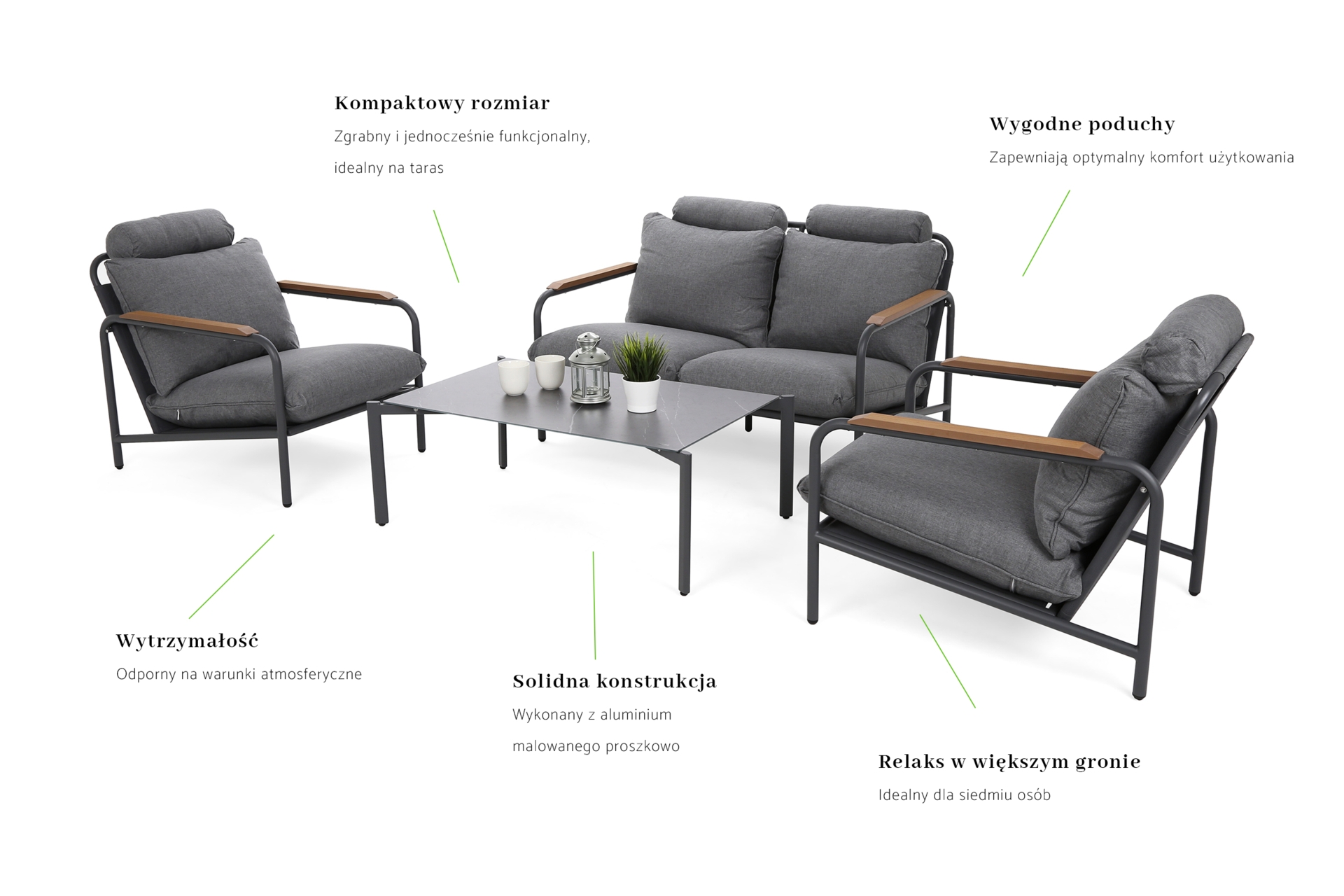 Meble ogrodowe aluminiowe Como Grey / Grey