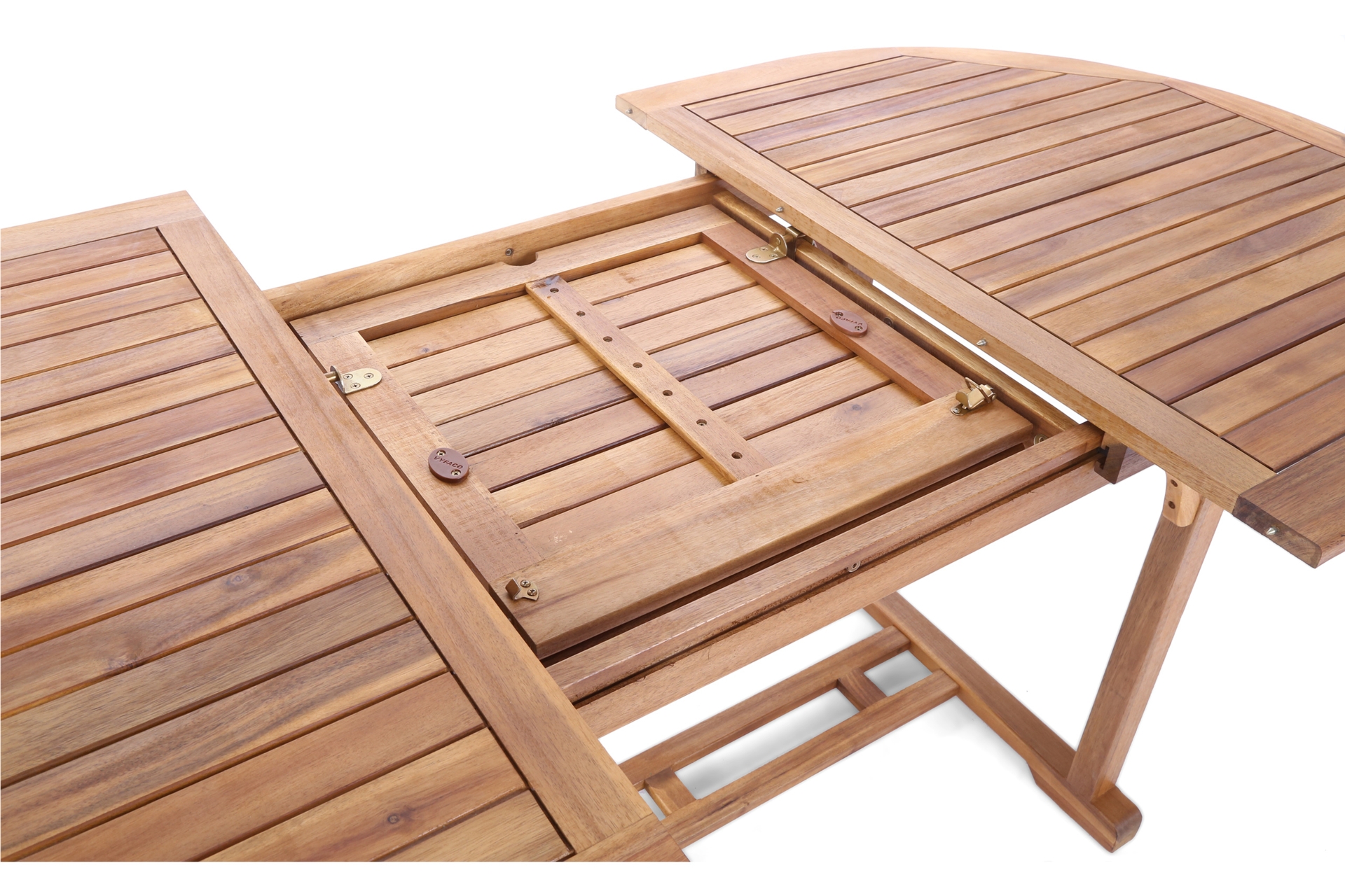 Meble ogrodowe drewniane Akacja Oval Cross 150+50 cm 6+1