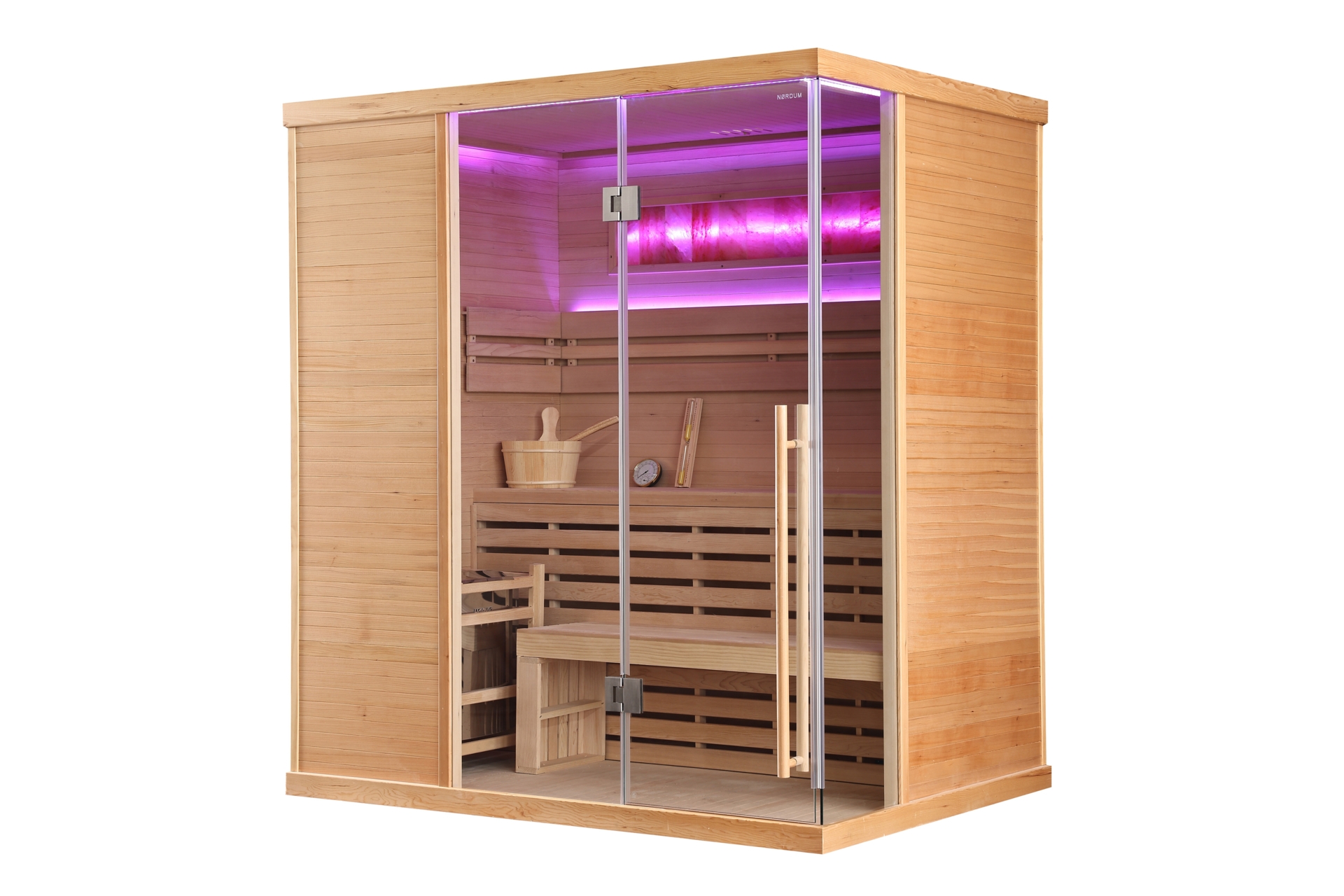 Sauna fińska narożna Nordum Pure One 4-osobowa naturalna