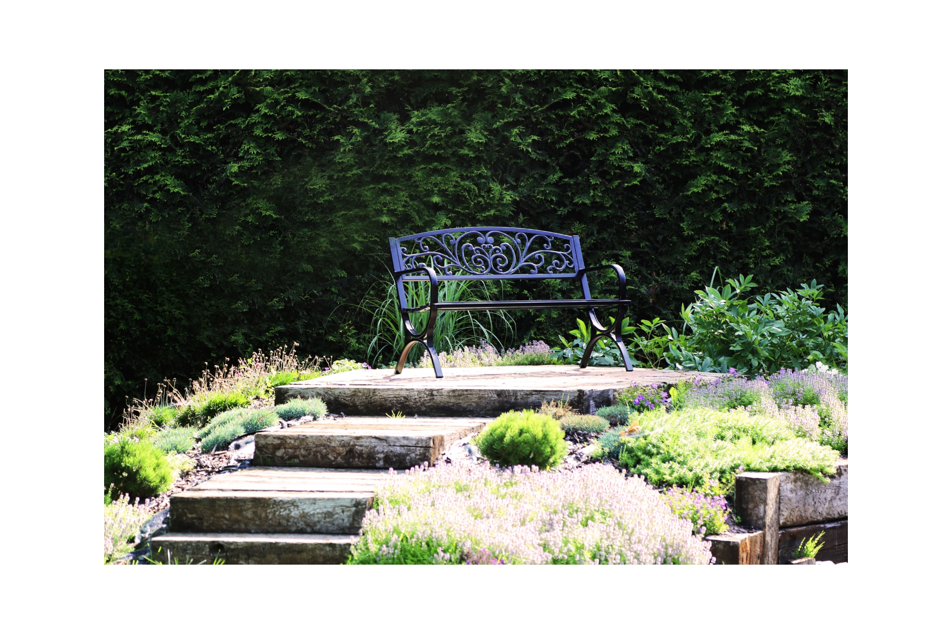 Ławka ogrodowa metalowa Flowers Gold