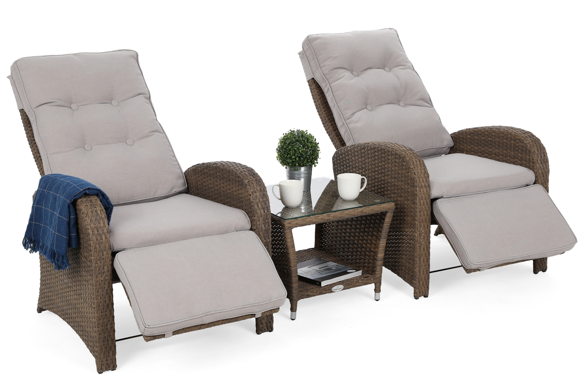Meble ogrodowe technorattanowe Saloniki Brown / Beige - dla 2 osób - z regulacją oparcia i podnóżka Meble ogrodowe technorattanowe Saloniki Brown / Beige