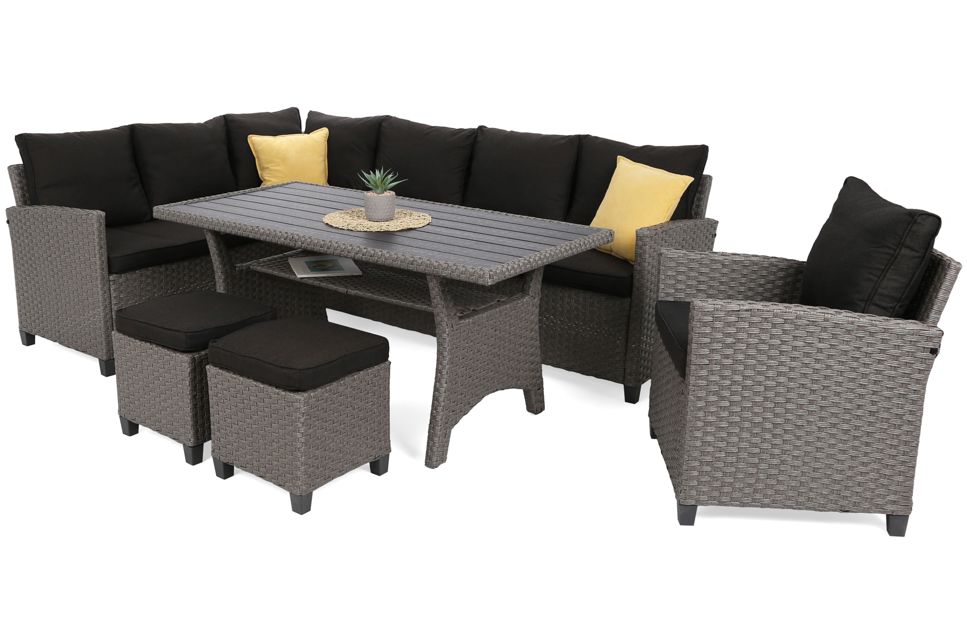 Narożne meble ogrodowe technorattanowe Lagos Muddy Grey / Black Melange