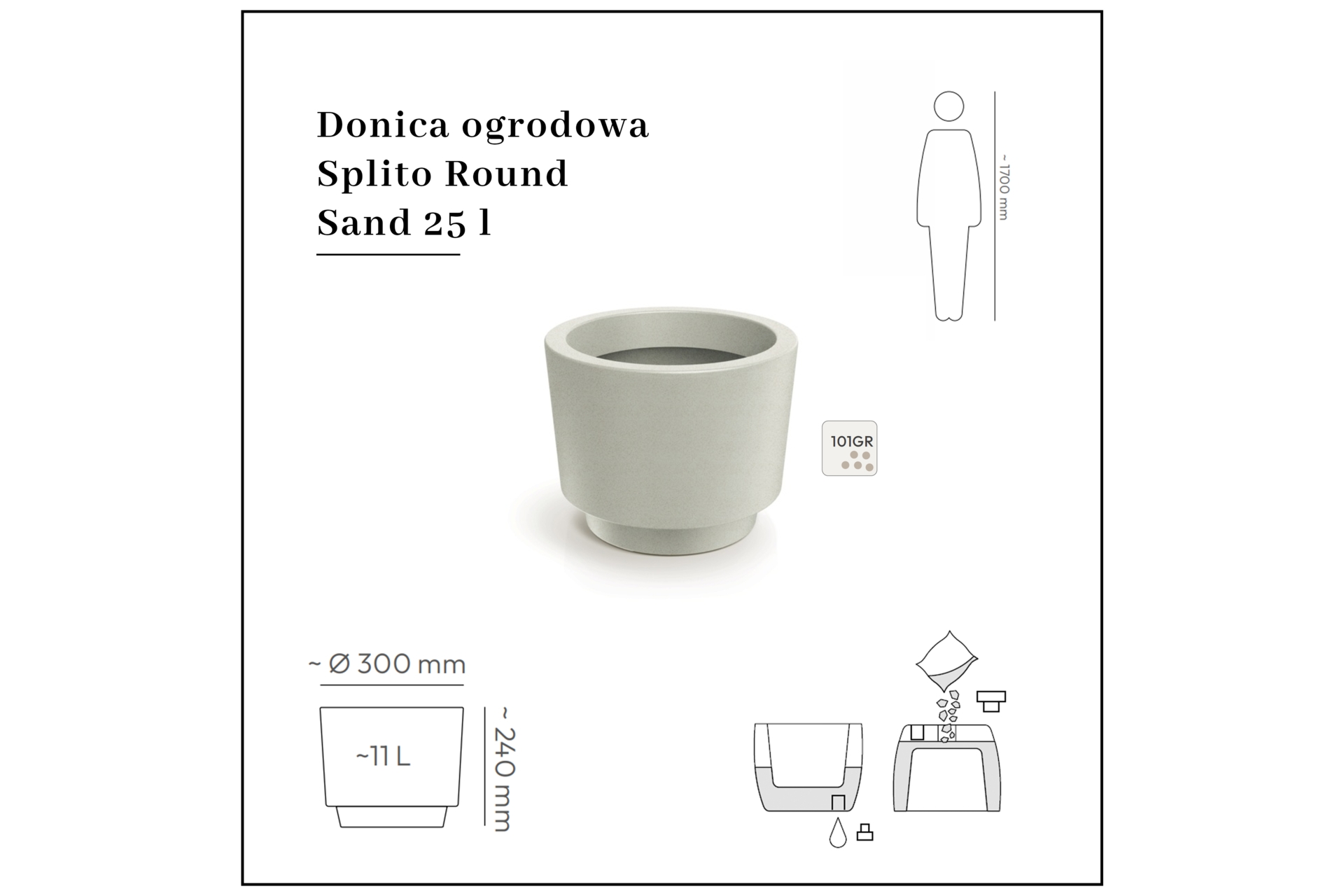 Donica ogrodowa Splito Round Sand 25 l