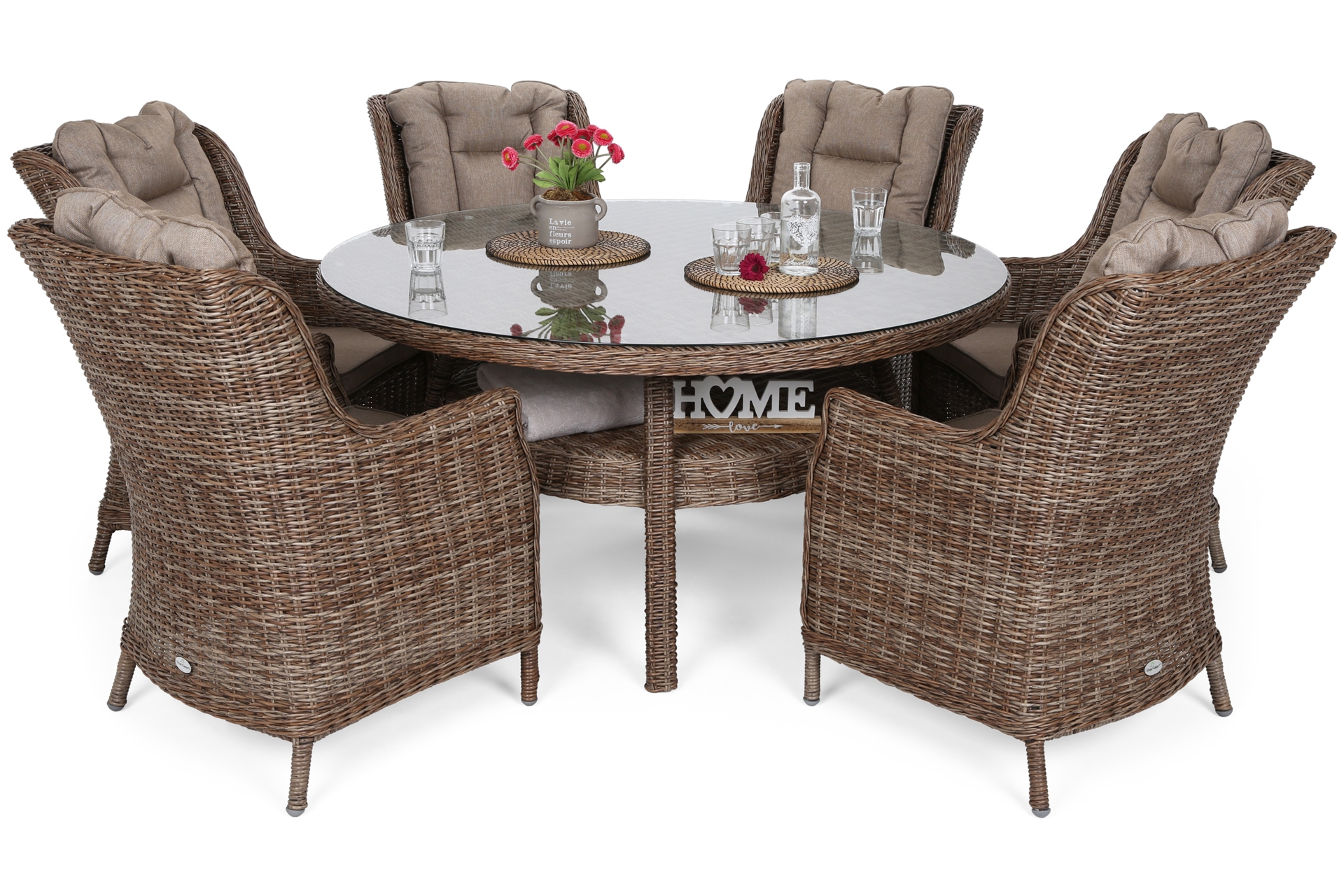 Meble ogrodowe technorattanowe Bristol Round Elegant 150 cm Ginger / Brown Melange - rude - dla 6 osób Meble ogrodowe technorattanowe Bristol Round Elegant 150 cm Ginger / Brown Melange 6+1