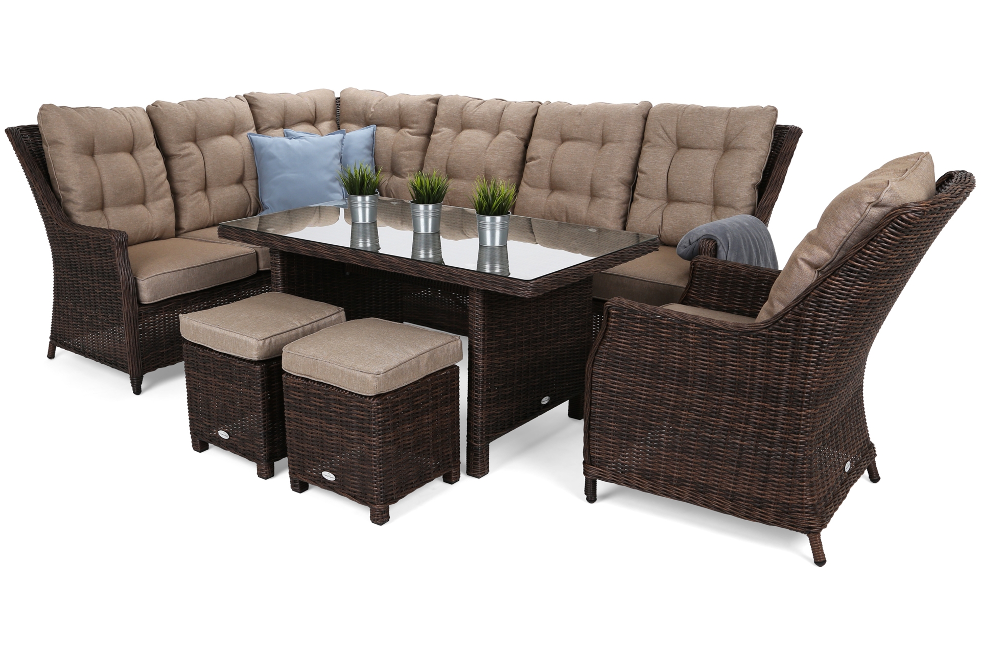 Narożny zestaw mebli ogrodowych lewy Alicante Brown Mat / Brown Melange z pufami