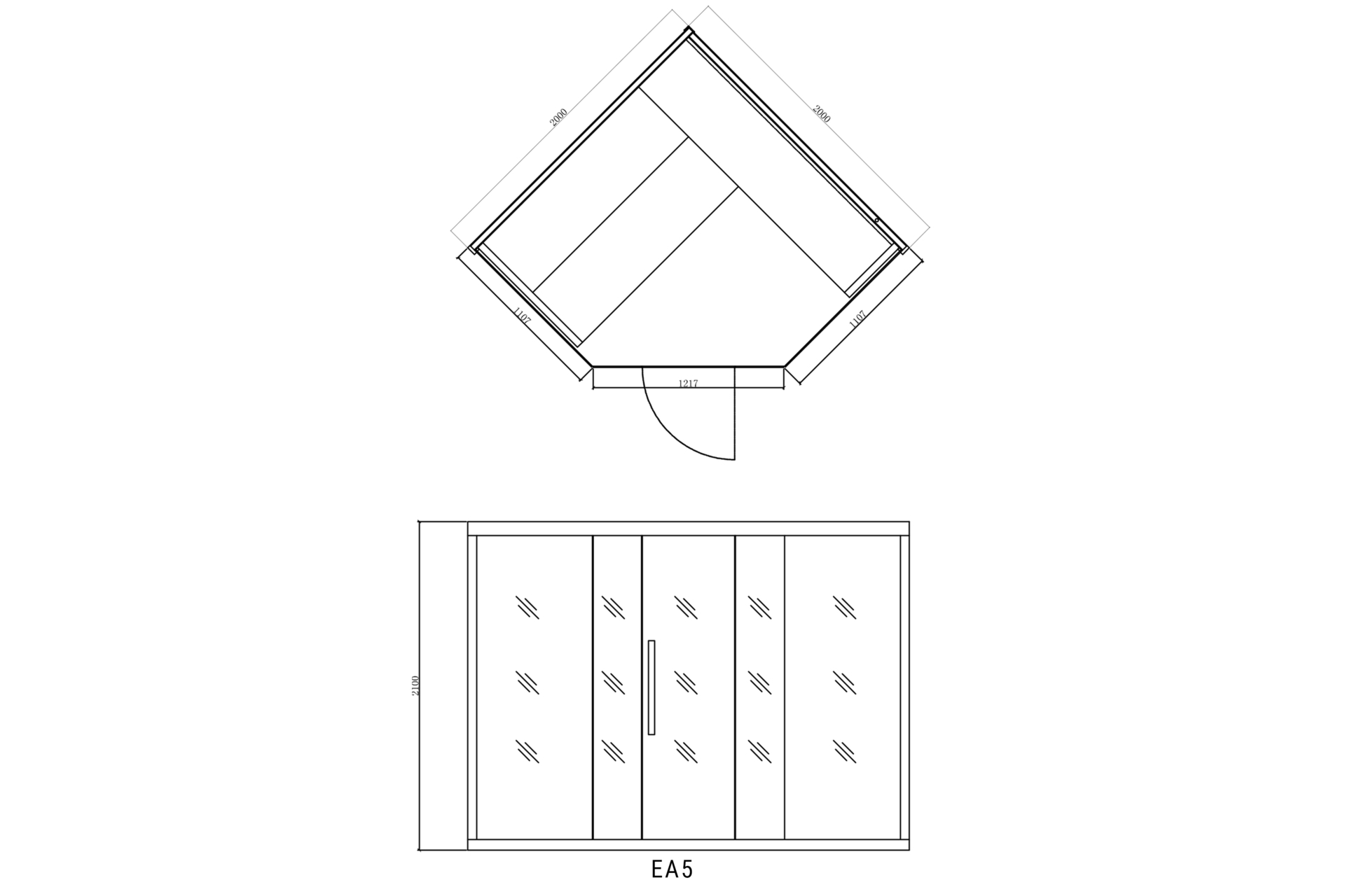 Sauna fińska narożna EA5 Grey z piecem - szara - dla 5 osób Sauna fińska narożna EA5 Grey z piecem