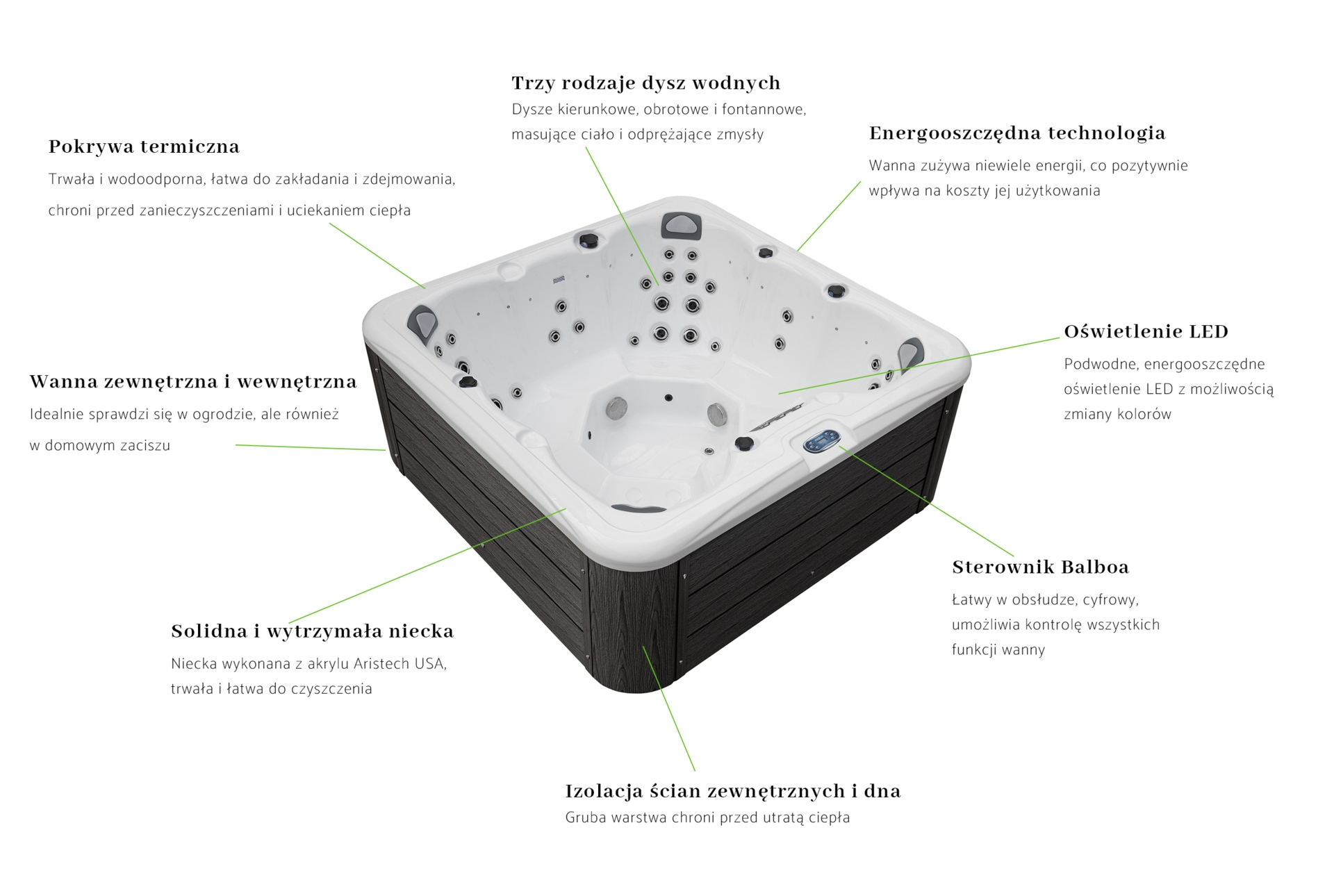 Wanna ogrodowa z hydromasażem Aquess Zenya 5002 7-osobowa