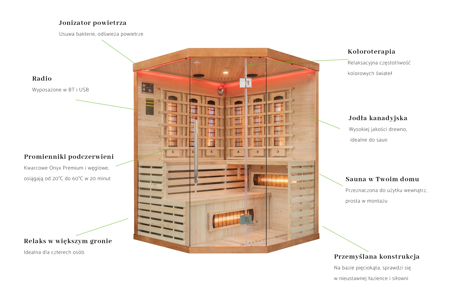 Sauna infrared narożna Nordum Solea 4-osobowa Smart brązowa