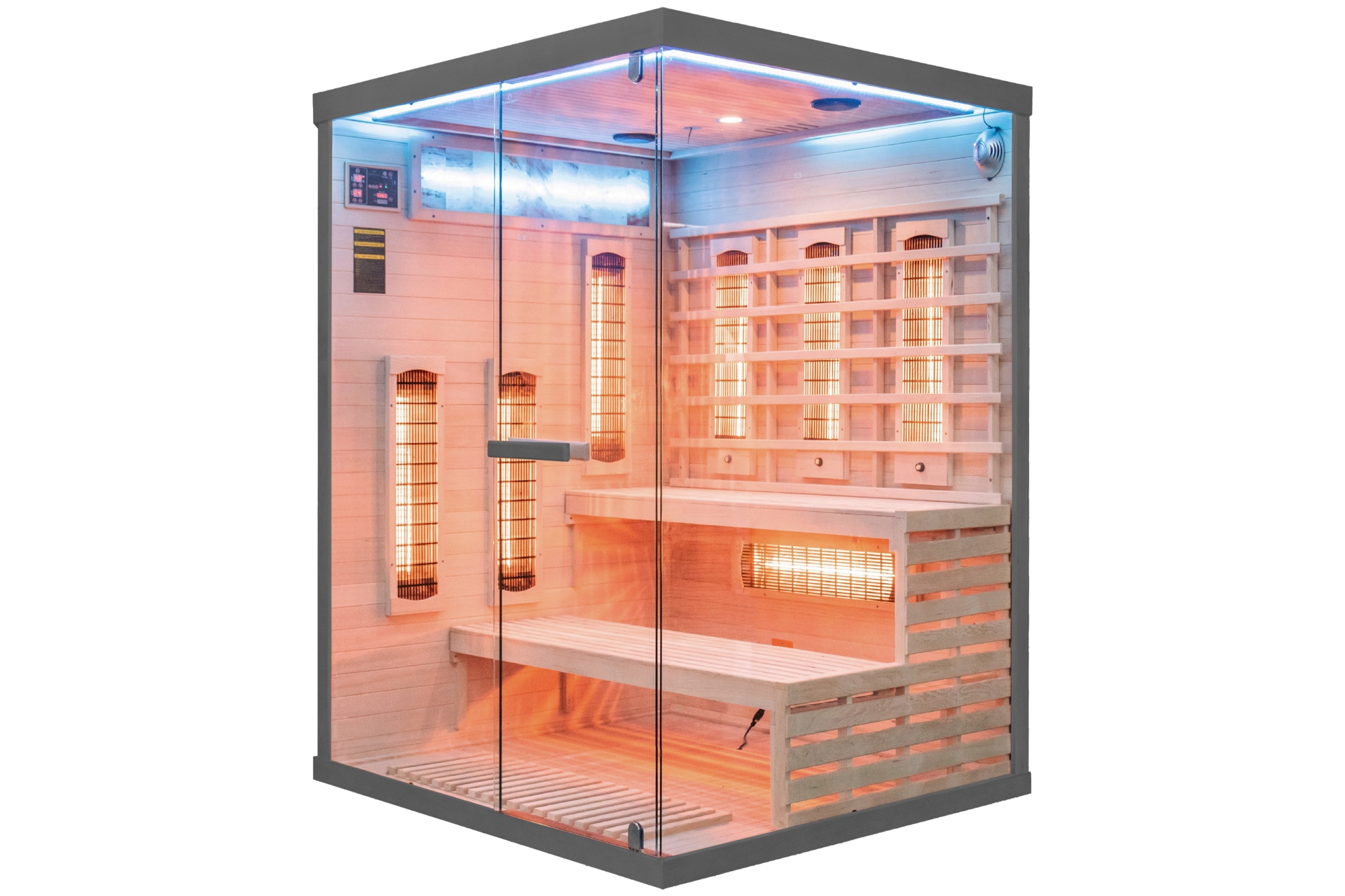 Sauna infrared narożna EP3CRS - 3 osobowa - szara Sauna infrared narożna EP3CRS Grey z panelami solnymi